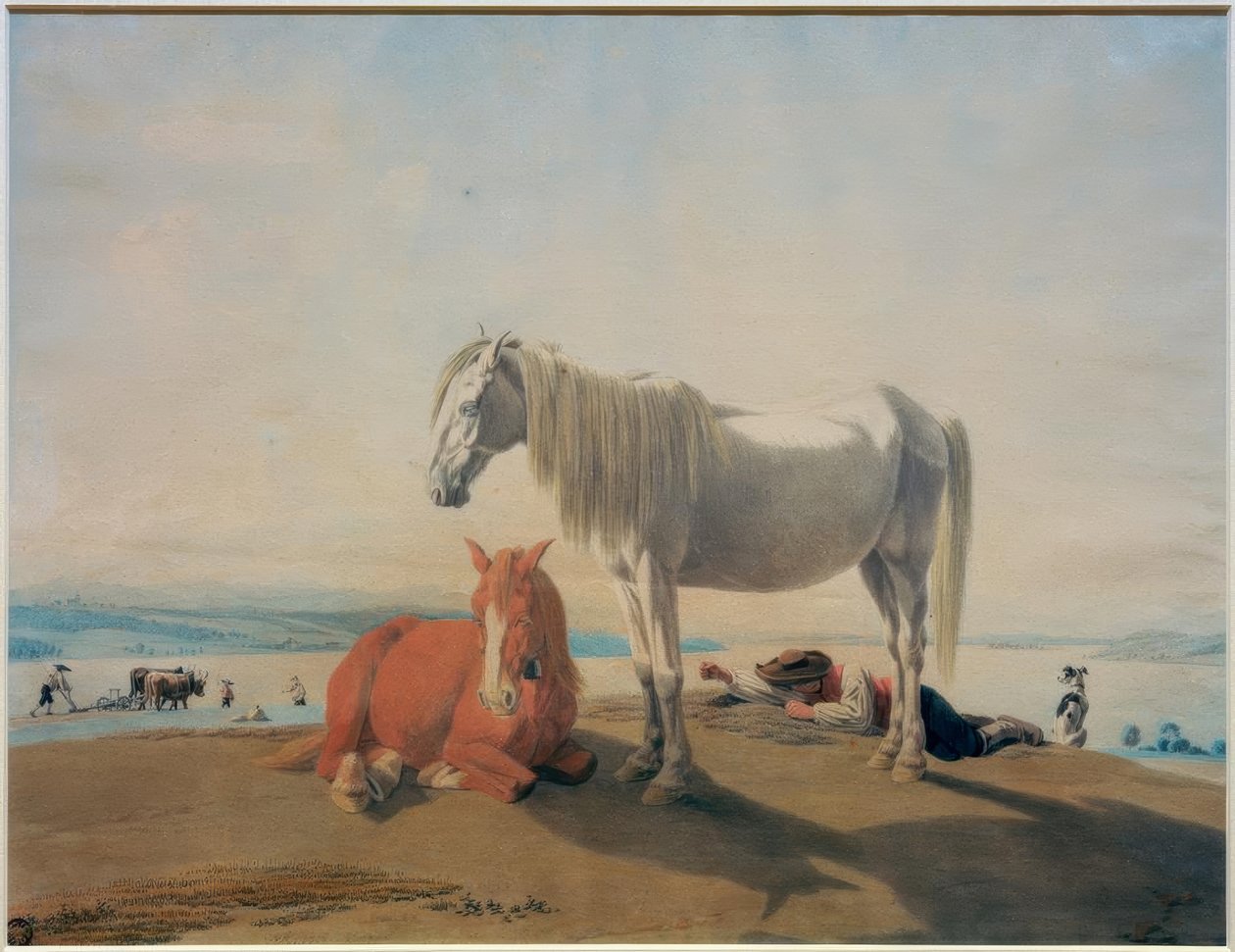 Lovak legeltetése a Starnberg-tavon alkotó: Wilhelm von Kobell