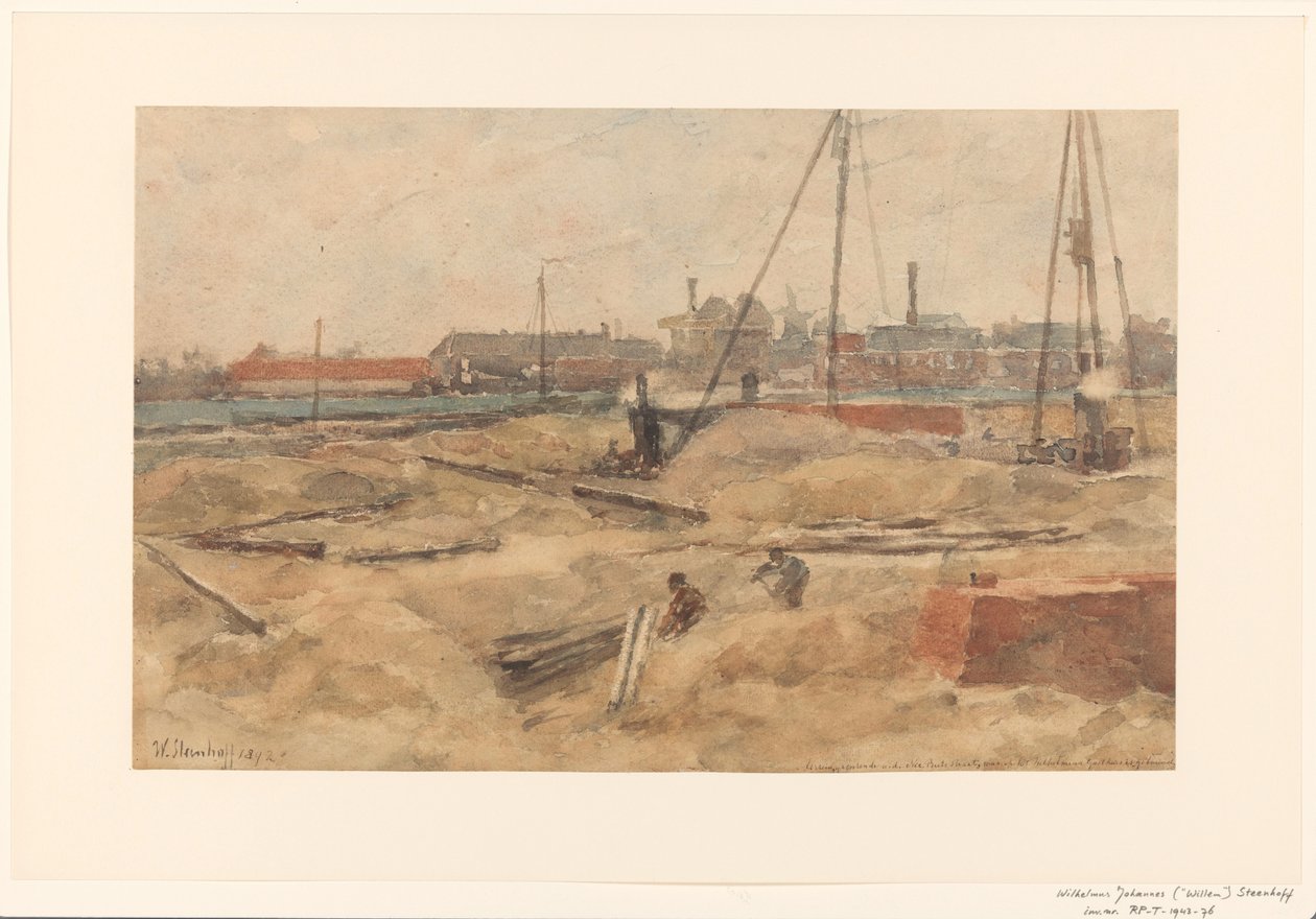 Építkezés a Wilhelmina Gasthuisnál alkotó: Wilhelmus Johannes Steenhoff