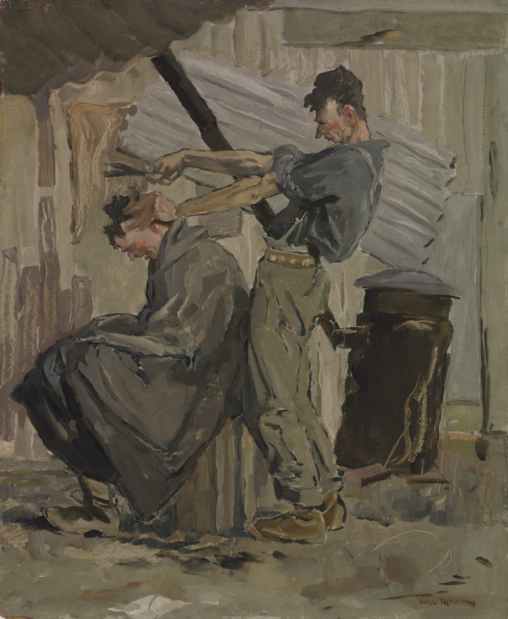 Az amatőr ("Ki vágja ezt a hajat, te vagy én"), 1920 (olaj, karton) alkotó: Will Dyson