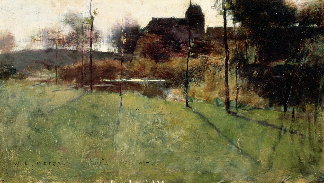 Délután a folyó mellett Greznél, 1884 (olaj, panel nélkül) alkotó: Willard Leroy Metcalf