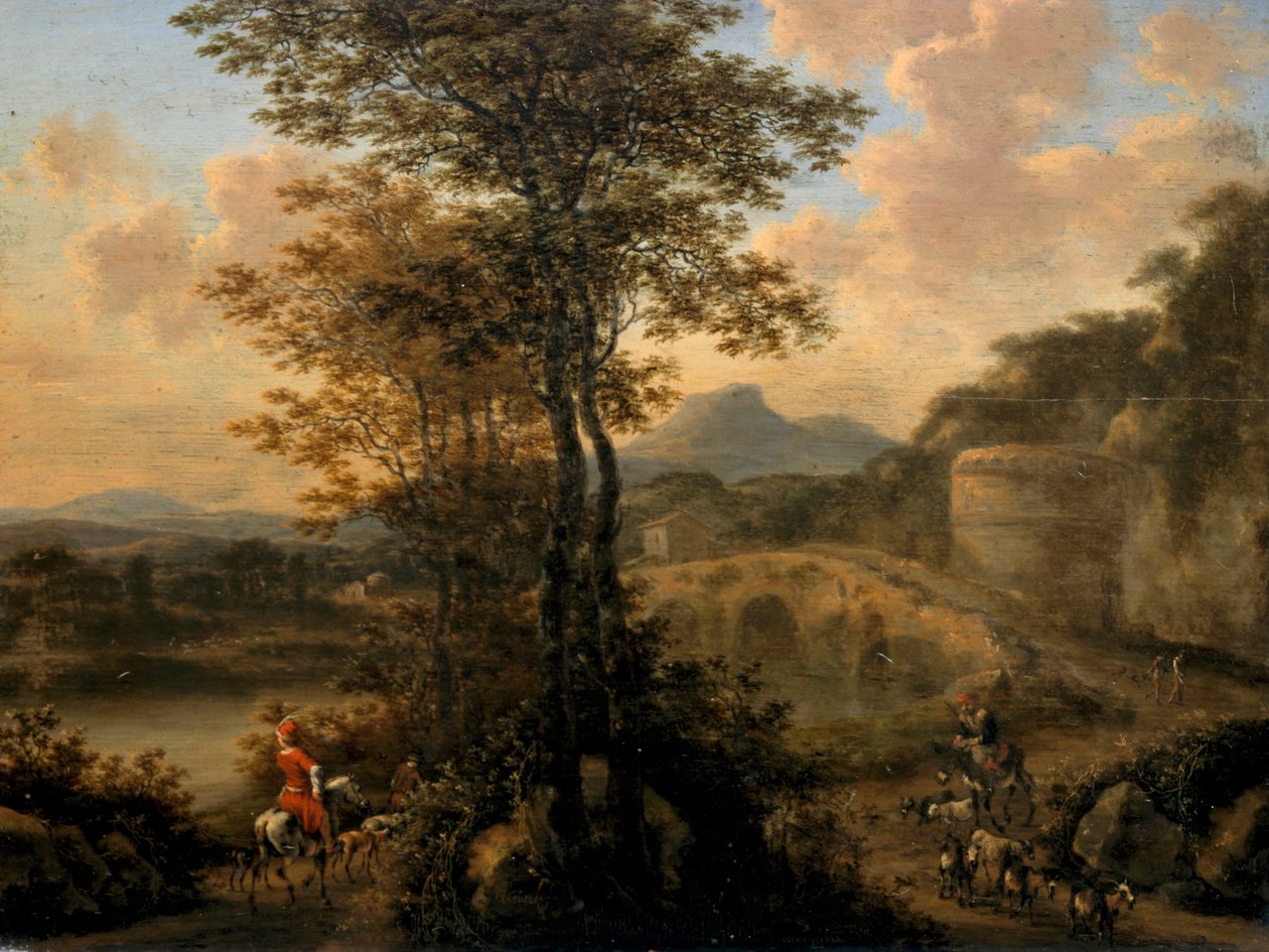 Olasz folyótáj kőhíddal alkotó: Willem de Heusch