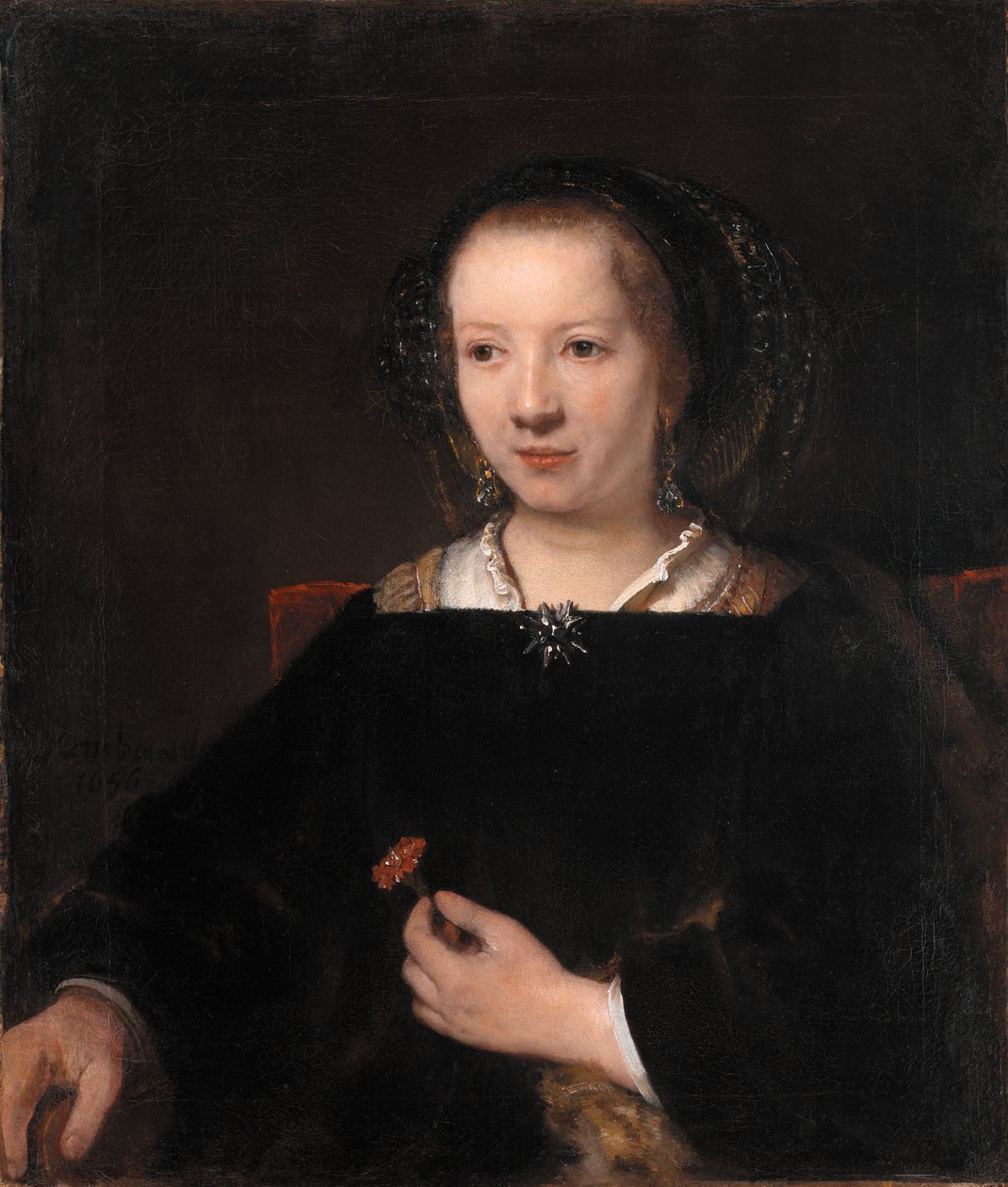 Fiatal nő egy szegfűvel alkotó: Willem Drost