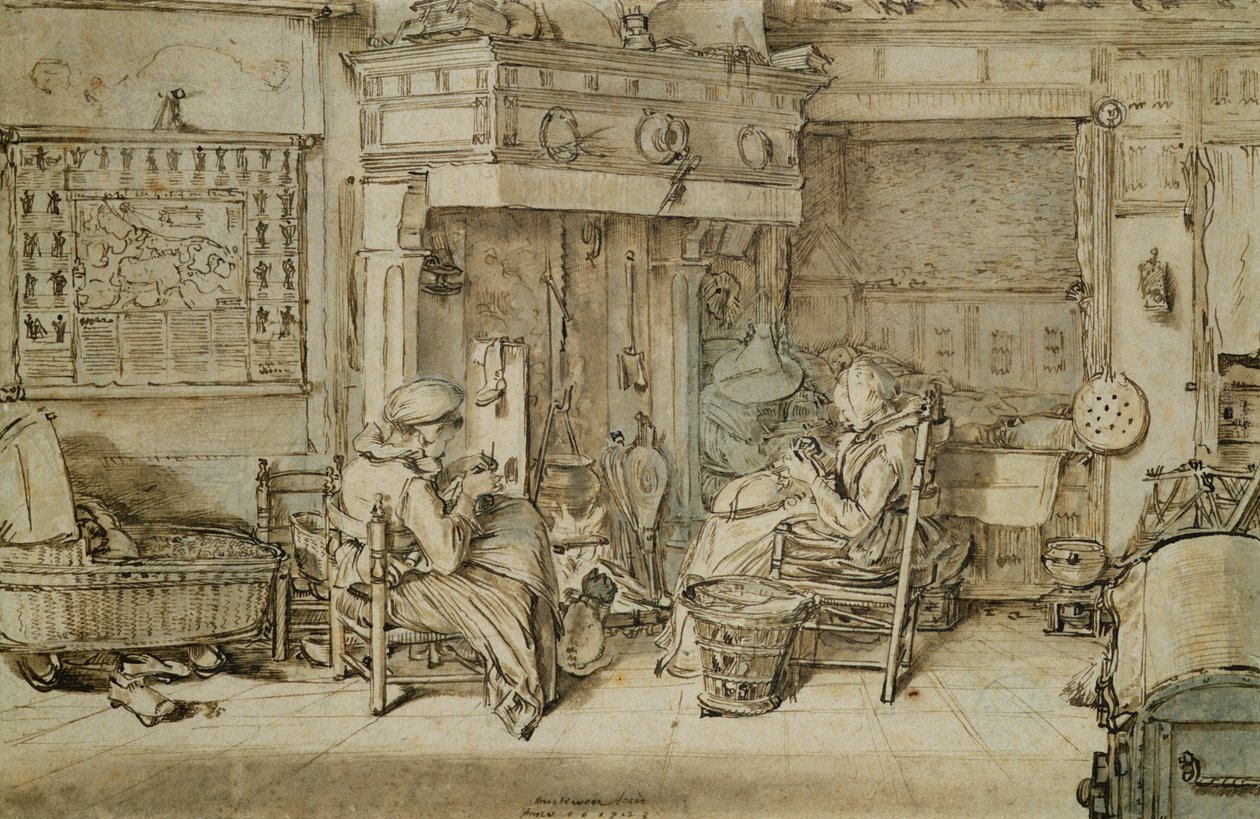 holland belső, 1617 (toll, tinta és ecset papíron) alkotó: Willem Pietersz Buytewech