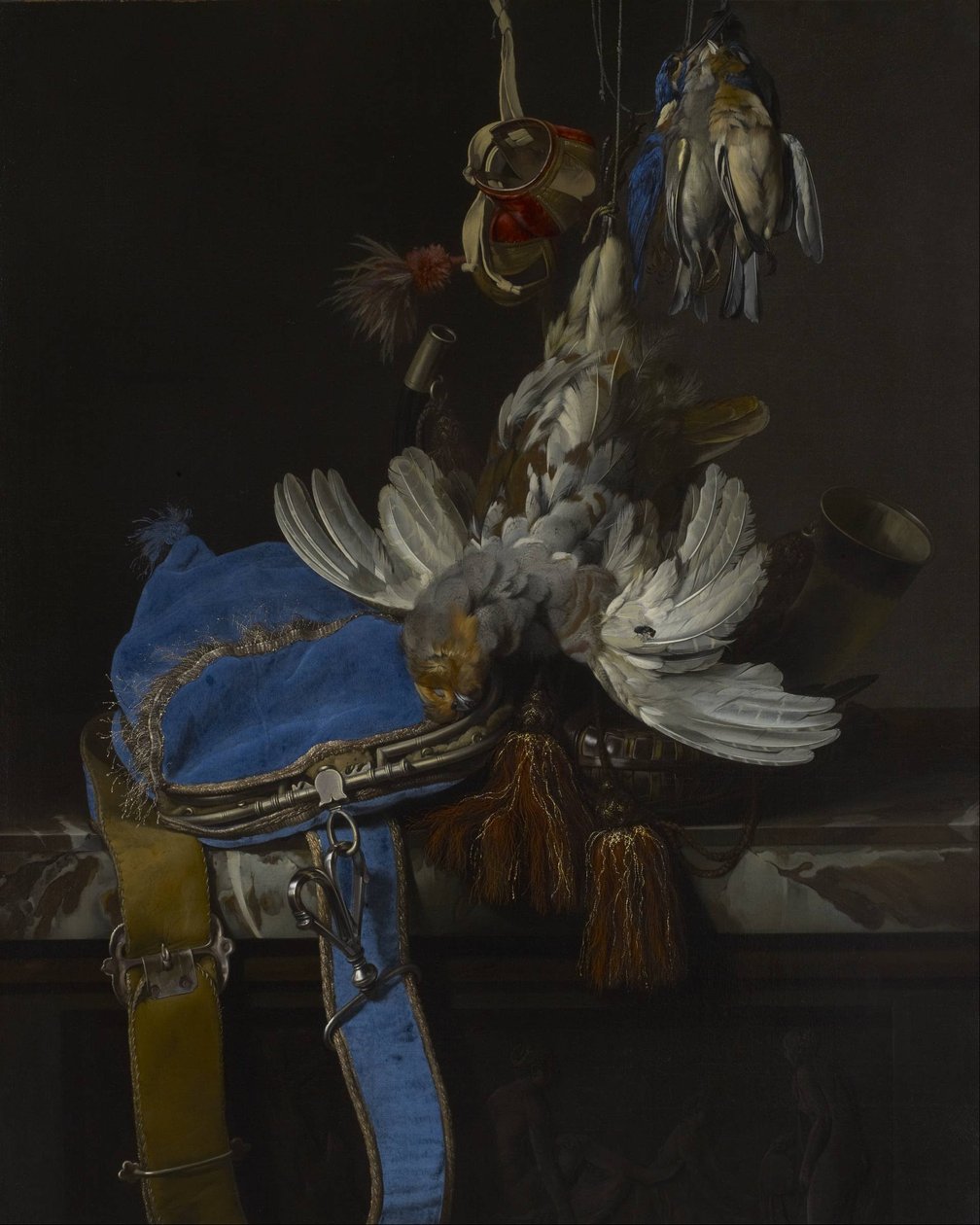 Hunt Csendélet egy bársony táskával egy márvány párkányon alkotó: Willem van Aelst