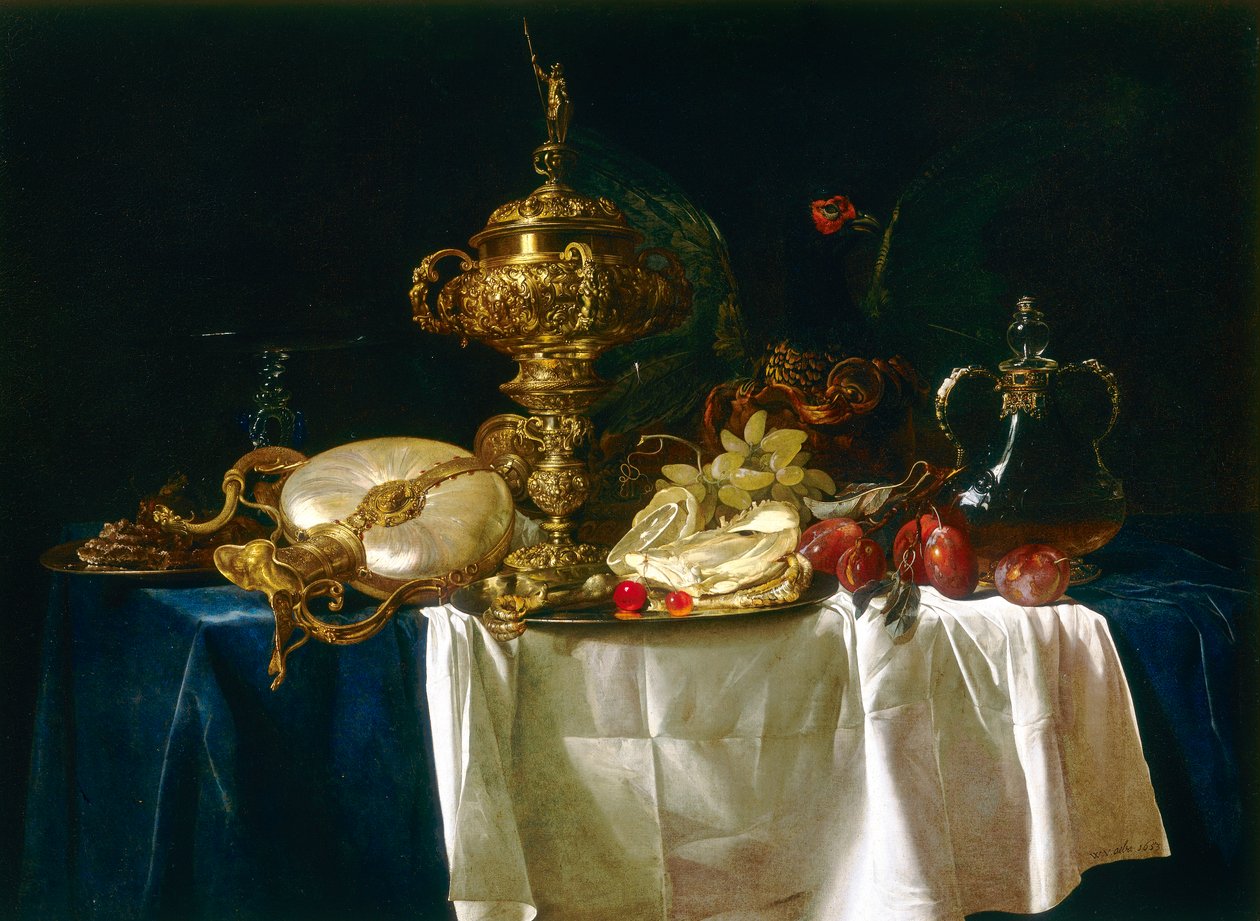 Csendélet vázákból és gyümölcsökből alkotó: Willem van Aelst