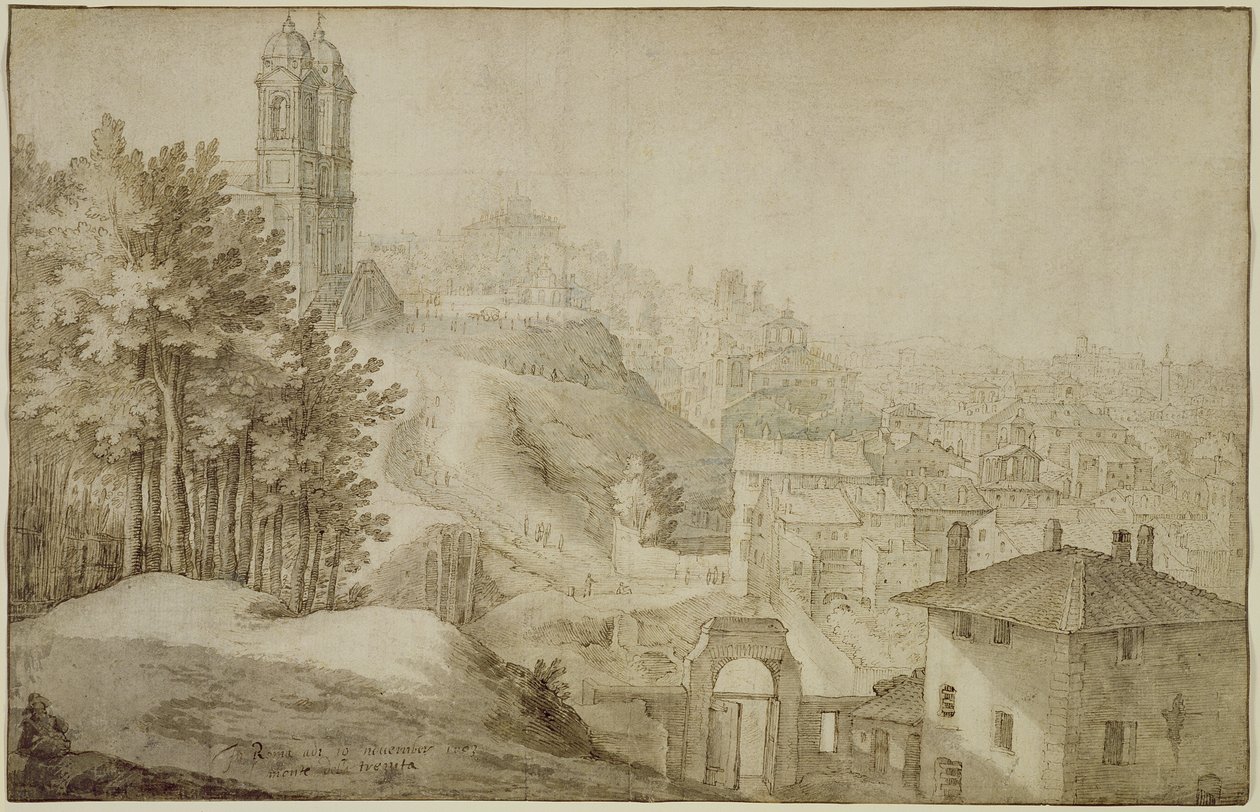PD.516-1963 Trinita dei Monti képe, Róma, 1603 (toll és tinta mosással) alkotó: Willem van Nieulandt