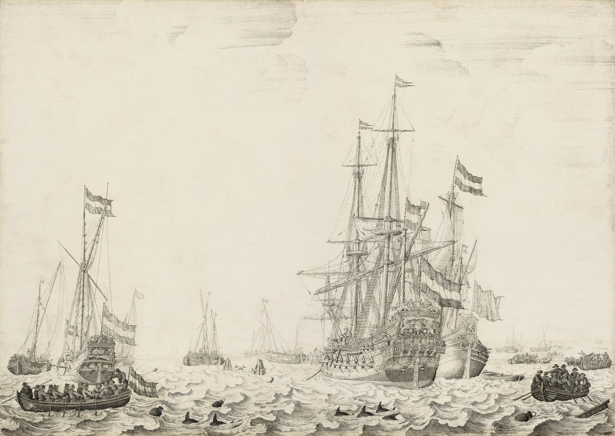 Holland hajók a part közelében, 1650-es évek eleje alkotó: Willem van de Velde