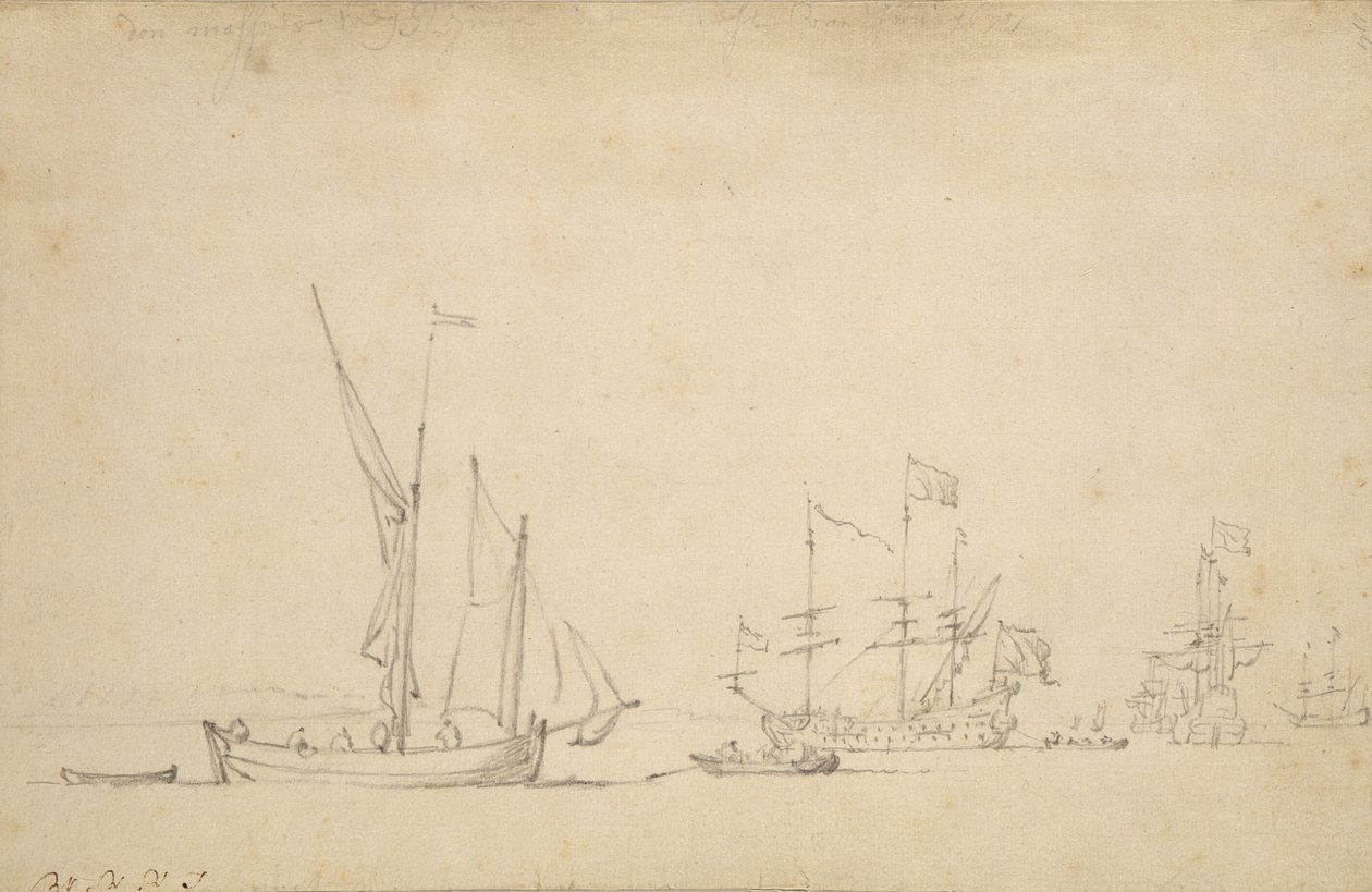 Hajók Sluisból, 1677 alkotó: Willem van de Velde