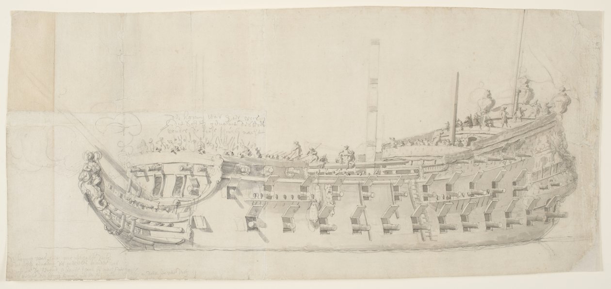 A francia hadvezér, Royale Thérese, 1673 (fekete kréta, szürke mosással, közepes, sima krémszínű, rakott papírra) alkotó: Willem van de Velde