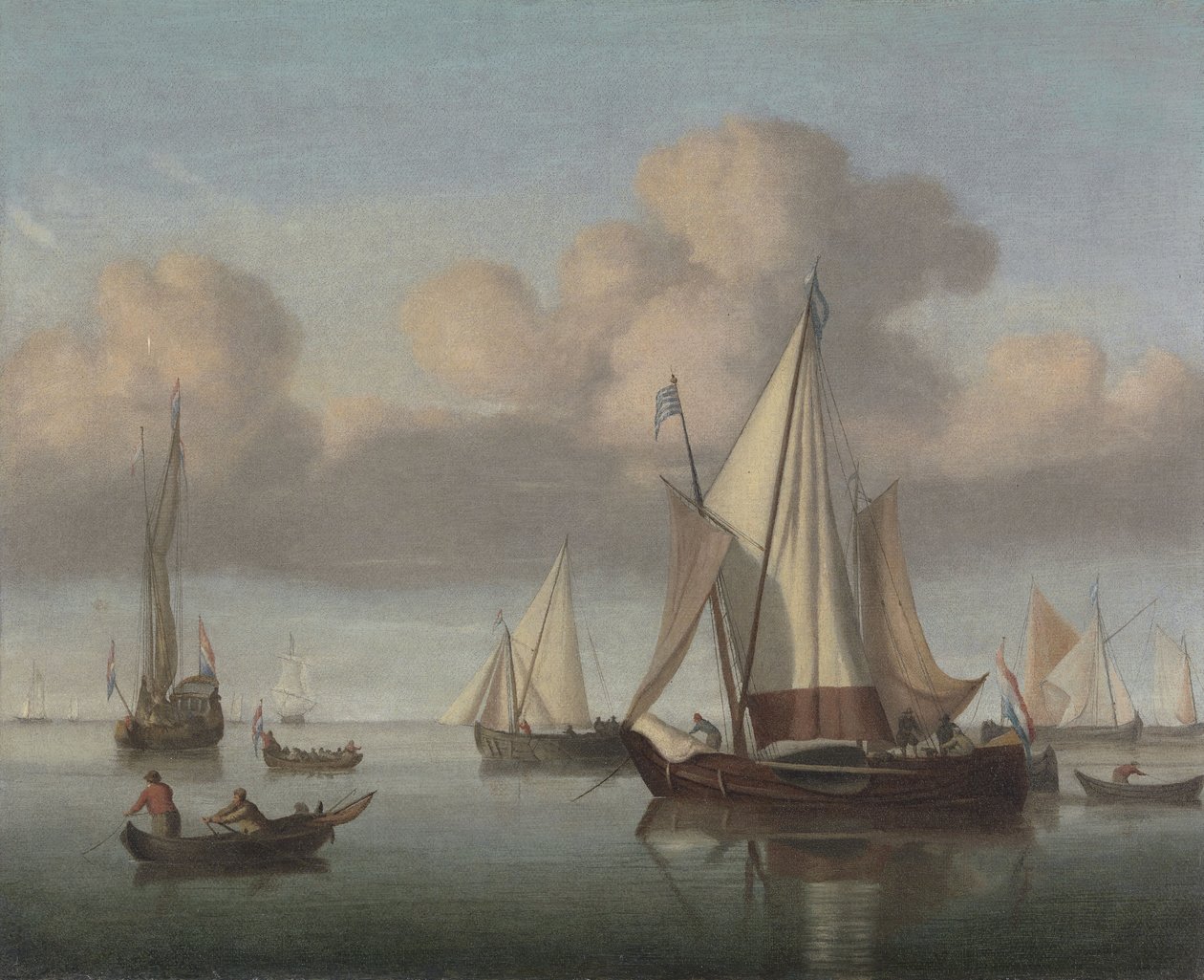 Egy Kaag a horgonyban, vitorlával emelve, állami jacht és egyéb hajó alkotó: Willem van de Velde the Younger