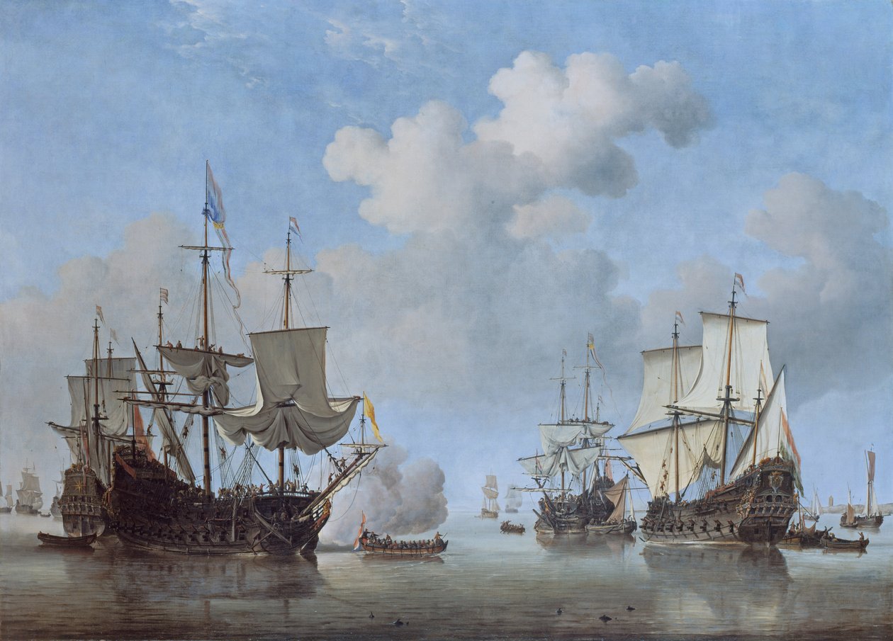 Nyugodt: Holland hajók jönnek a horgonyba alkotó: Willem van de Velde the Younger