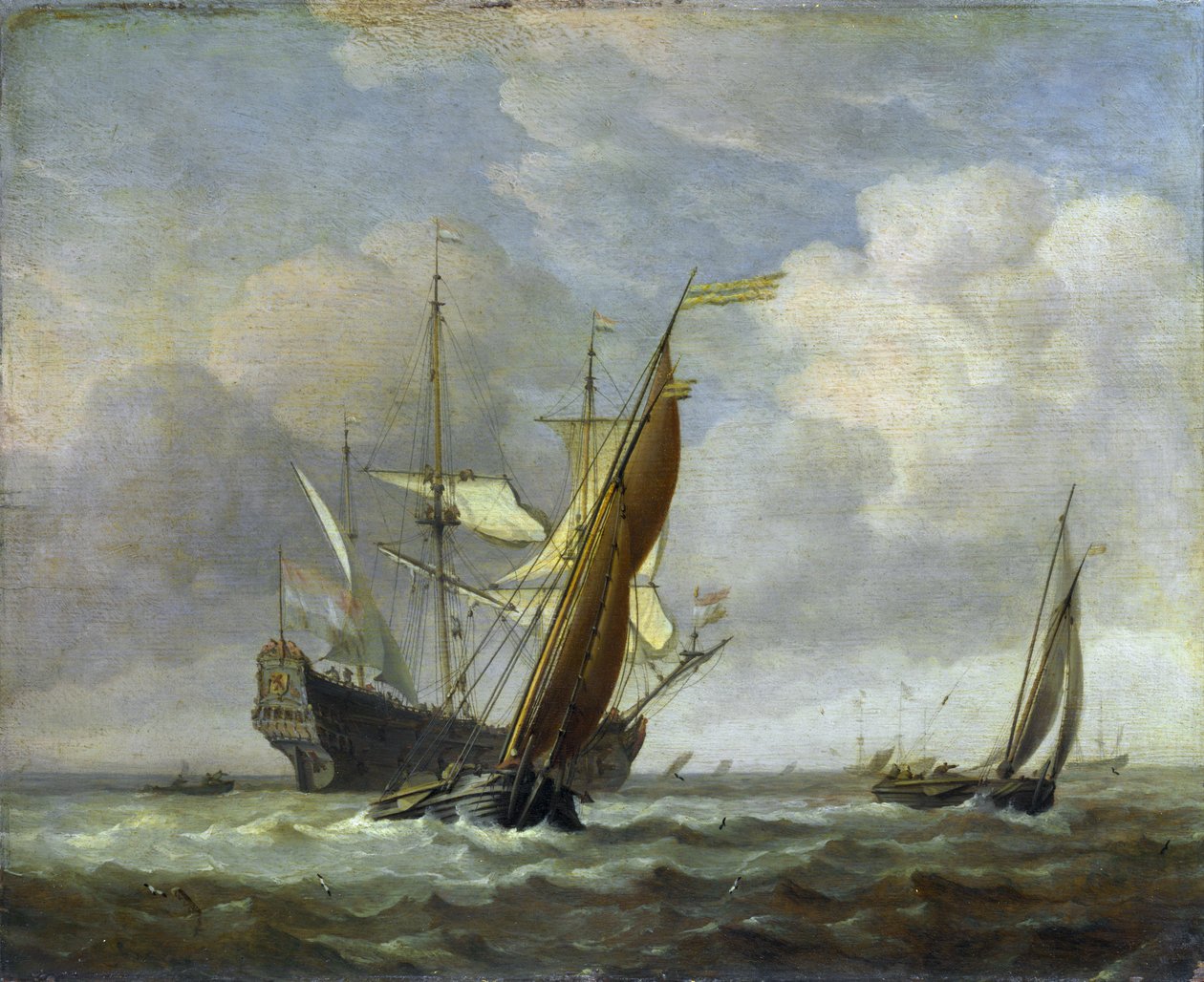 Két kis hajó és egy holland hadvezér a szélben alkotó: Willem van de Velde the Younger