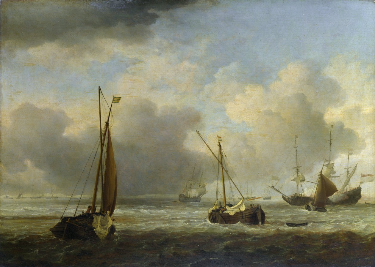 Holland hajók és kishajók offshore egy szellőben alkotó: Willem van de Velde the Younger