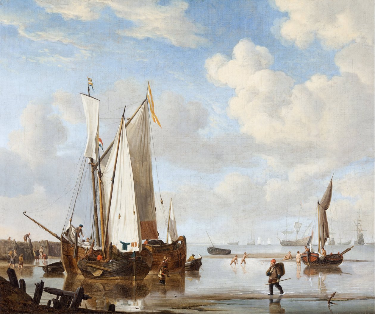 Egy wijdschip és egy kaag egy beömlőnyíláson, közel a tengerfalhoz alkotó: Willem Velde Younger and the de van workshop