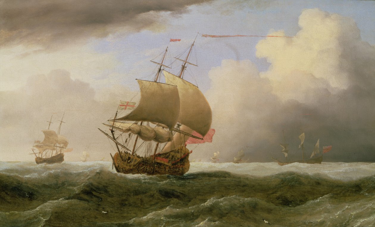 Erős szélben közeli vontatású angol hajó (olaj) alkotó: Willem van de Velde the Younger
