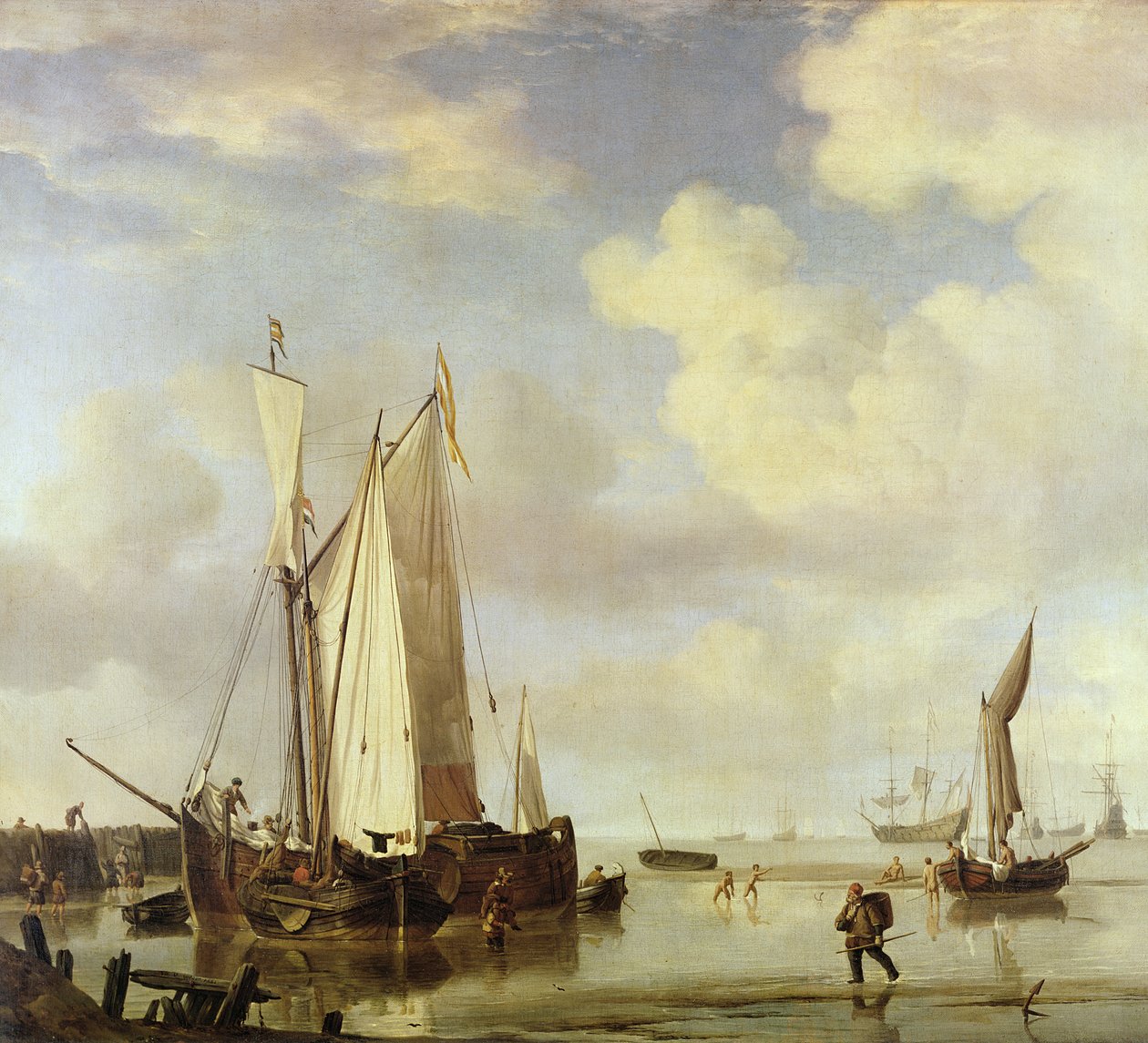 A part menti holland hajók és a férfiak fürdőzése, 1661 alkotó: Willem van de Velde the Younger