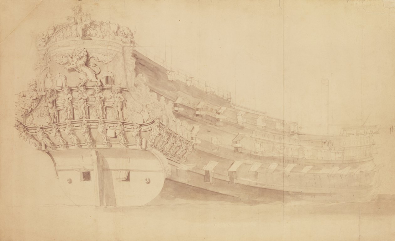 "Arany Oroszlán" a jobboldali negyedből (rajz) alkotó: Willem van de Velde the Younger