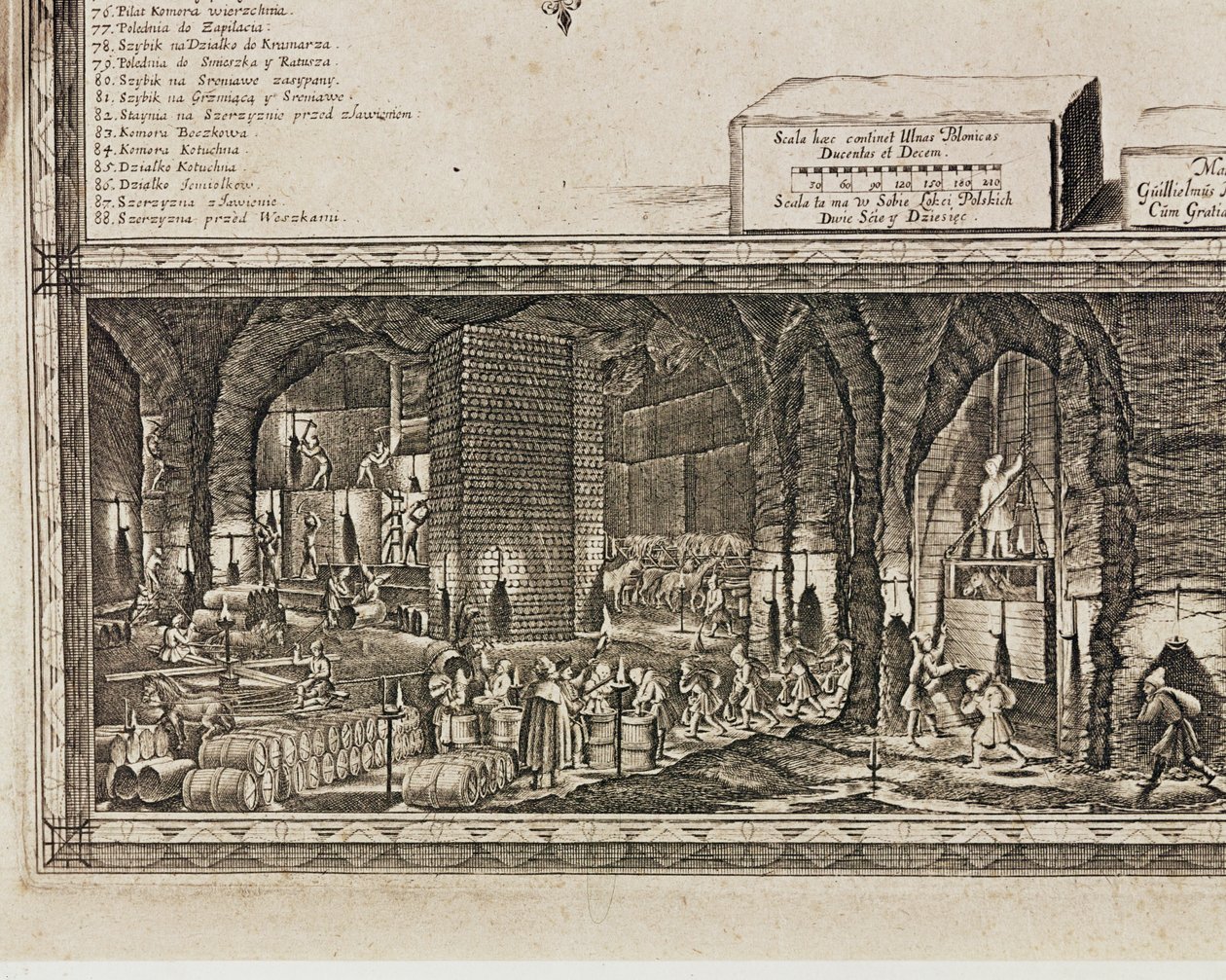 A Krakkó melletti wieliczkai sóbányák a lengyel királyok jövedelmének nagyjából egyharmadát termelték ... (metszet) alkotó: Willem (c.1597 1660) Hondius