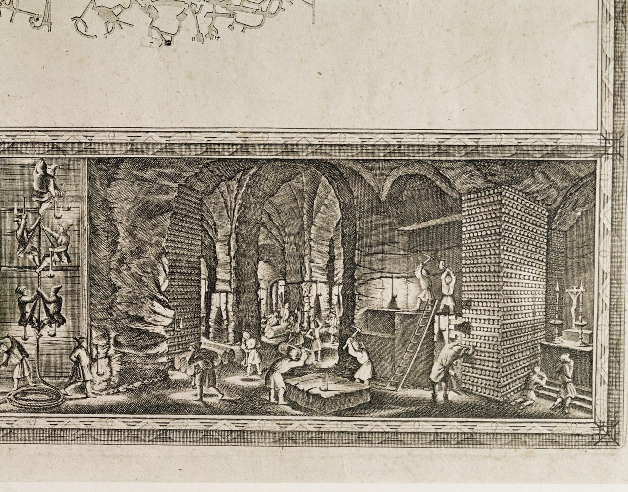 A Krakkó melletti wieliczkai sóbányák a lengyel királyok jövedelmének nagyjából egyharmadát termelték ... (metszet) alkotó: Willem (c.1597 1660) Hondius