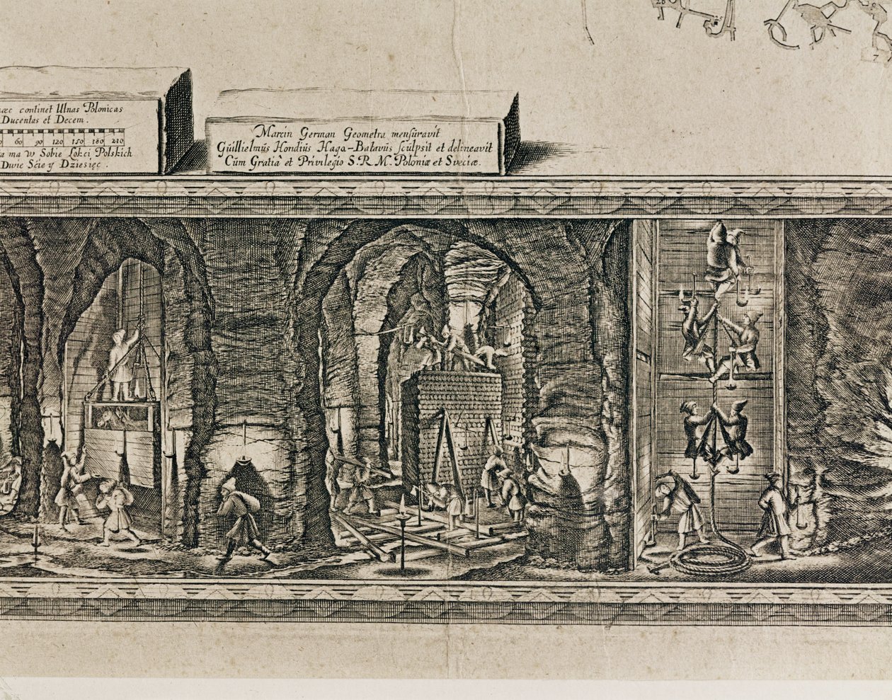 A Krakkó melletti wieliczkai sóbányák a lengyel királyok jövedelmének nagyjából egyharmadát termelték ... (metszet) alkotó: Willem (c.1597-1660) Hondius