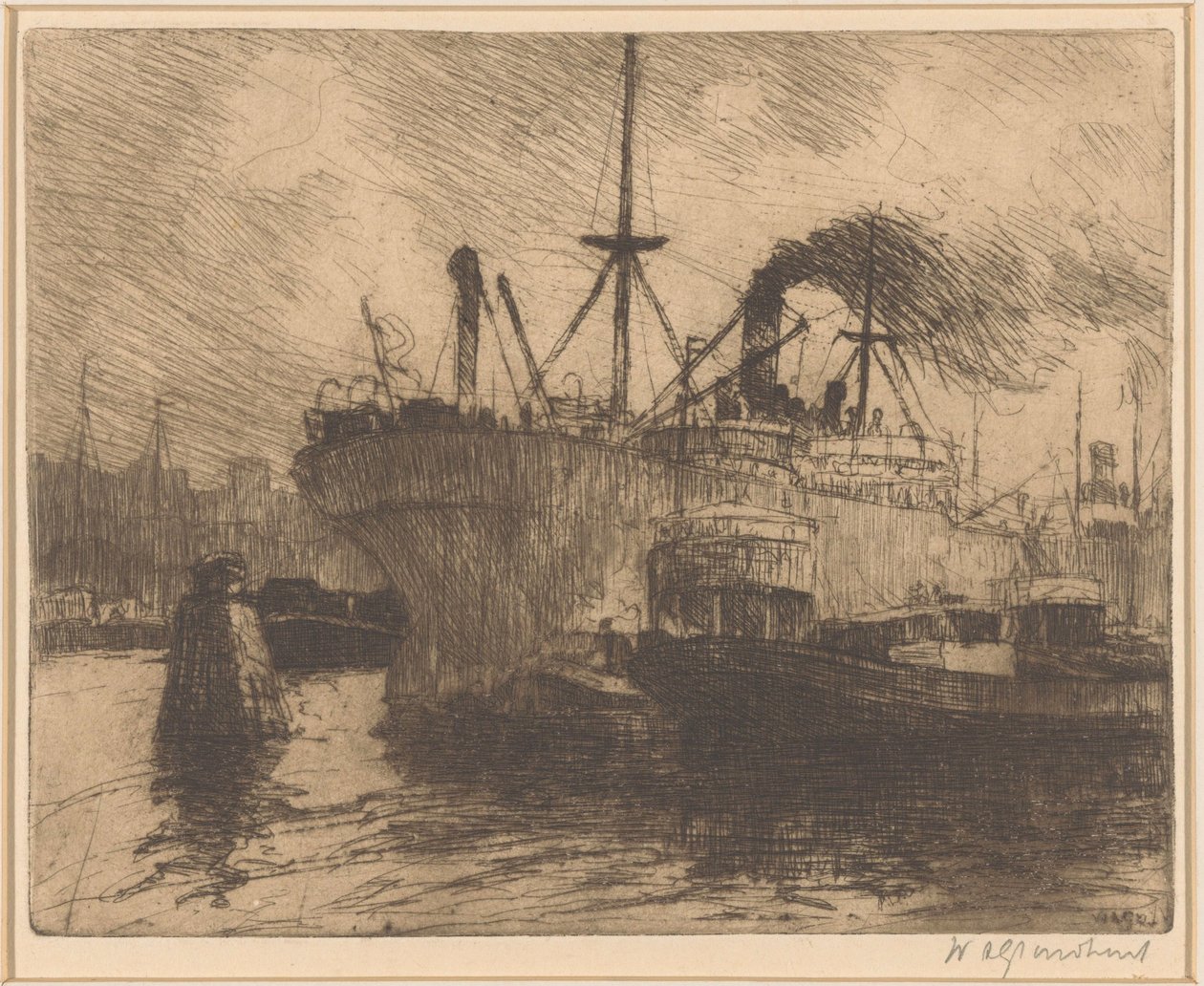 Kikötött hajók Rotterdam kikötőjében alkotó: Willem Adrianus Grondhout (signed by artist)