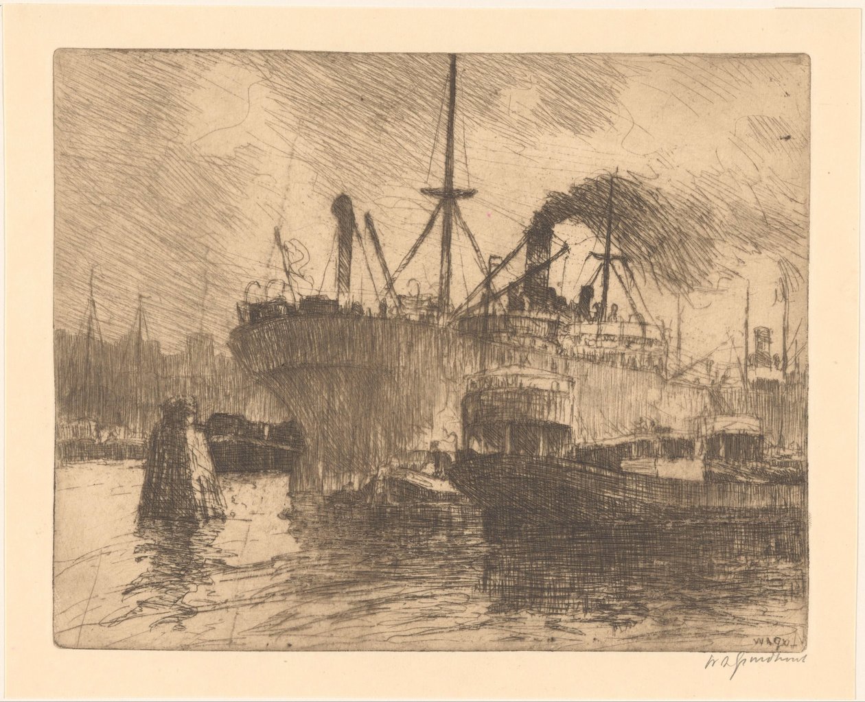 Kikötött hajók Rotterdam kikötőjében alkotó: Willem Adrianus Grondhout (signed by artist)