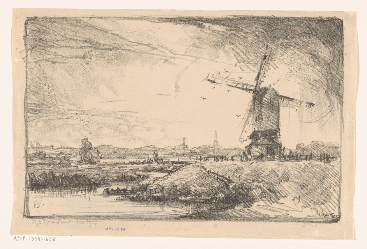 Táj szélmalommal Leiden közelében alkotó: Willem Adrianus Grondhout (signed by artist)