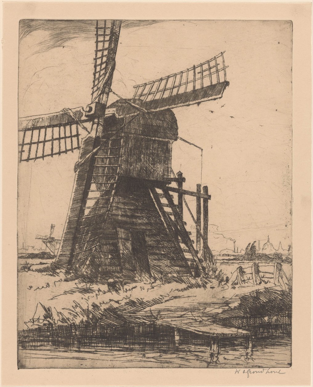 Szélmalom a vízen Leiden közelében alkotó: Willem Adrianus Grondhout (signed by artist)