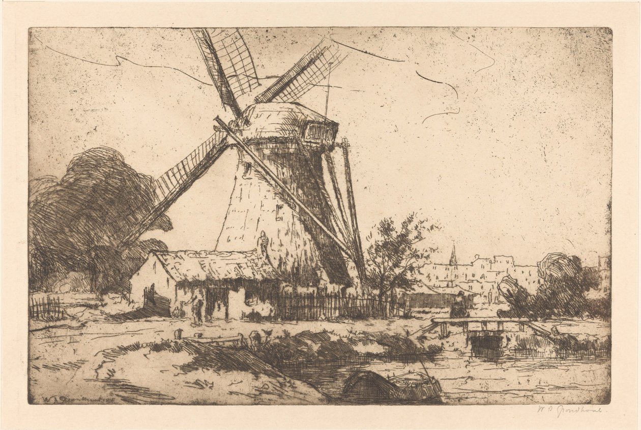 Szélmalom Hága közelében alkotó: Willem Adrianus Grondhout (signed by artist)