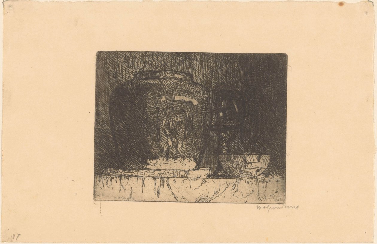 Csendélet gyömbéres üveggel, borospohárral és tállal alkotó: Willem Adrianus Grondhout (signed by artist)