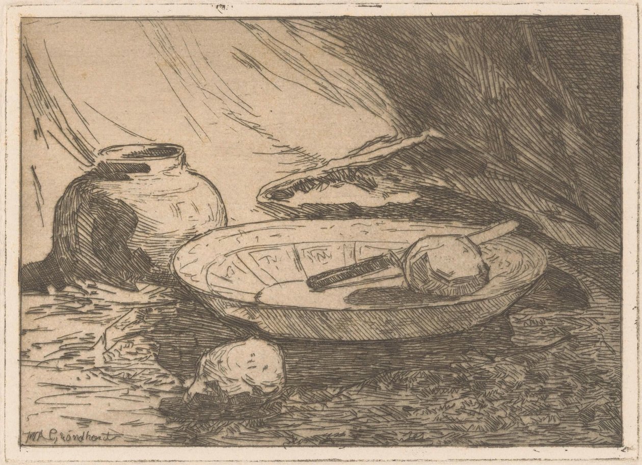 Csendélet fazék és tál alkotó: Willem Adrianus Grondhout (signed by artist)