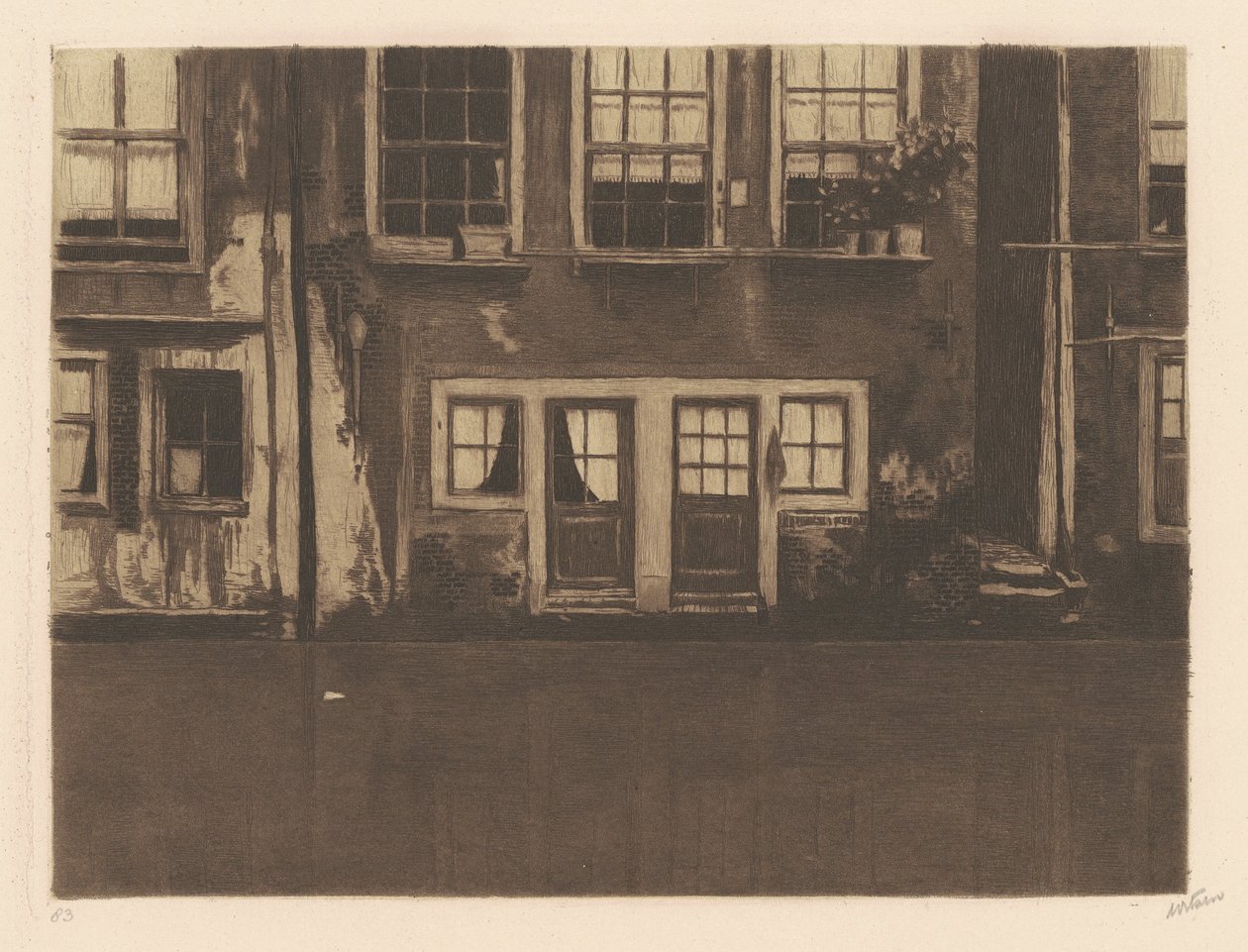 Oudezijds Achterburgwal, két ajtóval középen [The Oudezijds Achterburgwal, két ajtóval középen] alkotó: Willem Arnold Witsen