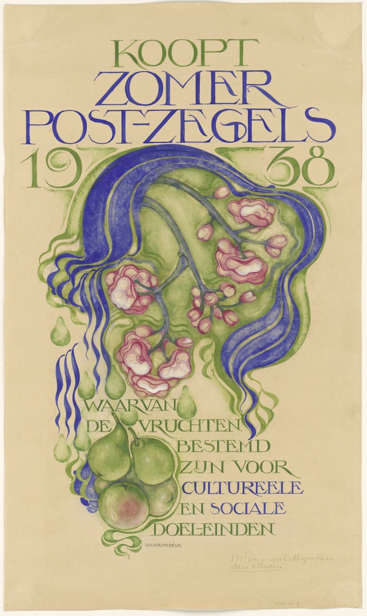 Az 1938-as év nyári bélyegeinek értékesítésére szolgáló plakát terve alkotó: Willem Arondéus (signed by artist)