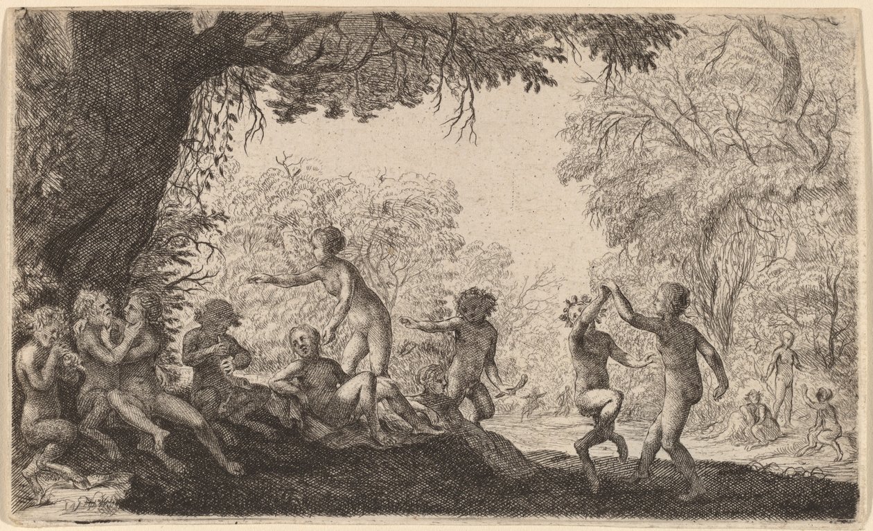 Bacchanal egy táncoló párral a jobb oldalon. alkotó: Willem Basse