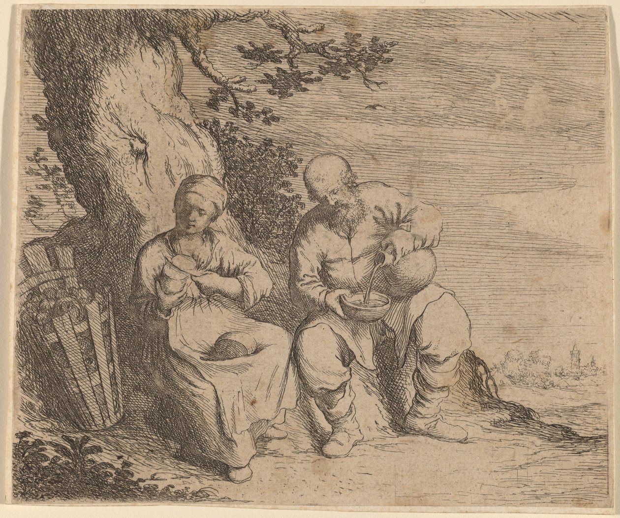 Fa alatt ülő parasztpár c. 16301660. alkotó: Willem Basse