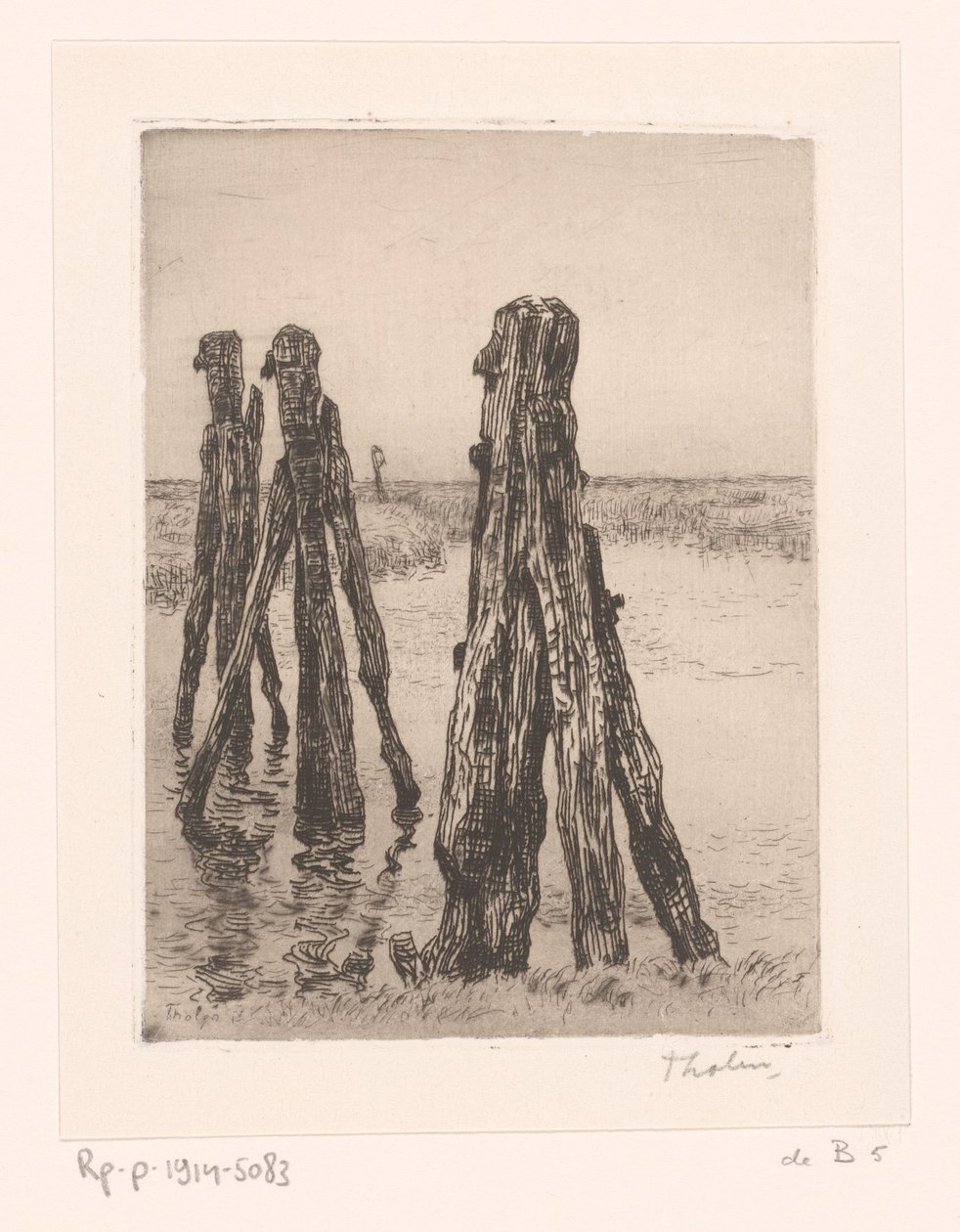 Három kikötőoszlop alacsony vízben Ducdalven (eredeti cím) alkotó: Willem Bastiaan Tholen (signed by artist)