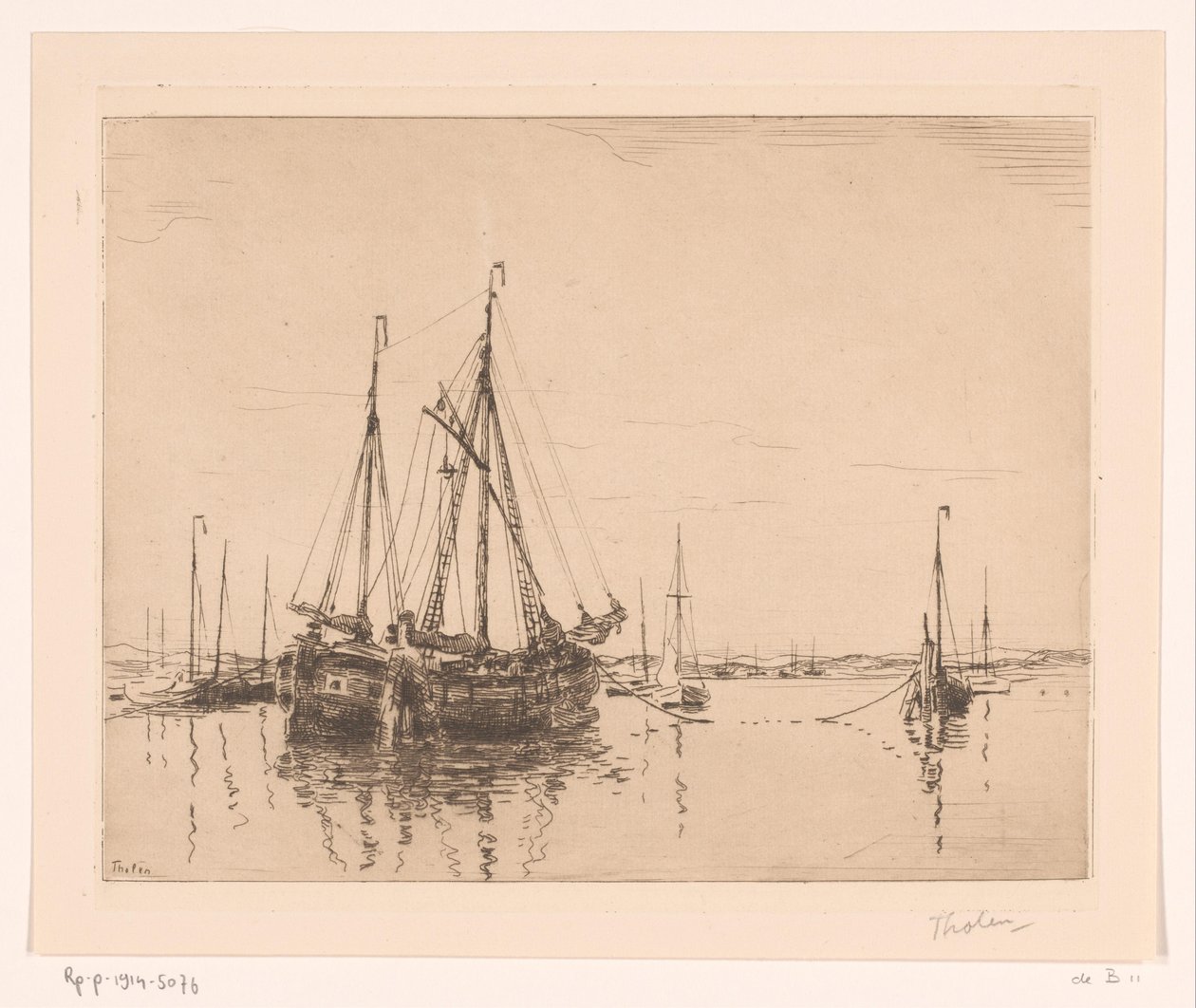 Kikötő kétárbocos kikötővel Haven, Norderney (eredeti cím) alkotó: Willem Bastiaan Tholen (signed by artist)