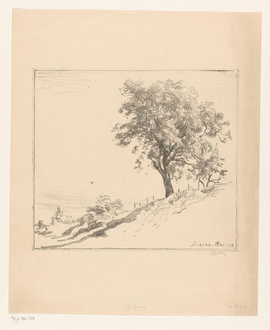 Táj egy fával a töltésen Dierenben Fa a töltésen (eredeti cím) alkotó: Willem Bastiaan Tholen (signed by artist)