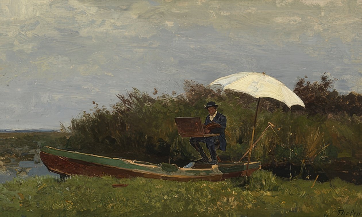 Paul Gabriel egy csónakban dolgozik. 1882 alkotó: Willem Bastiaan Tholen
