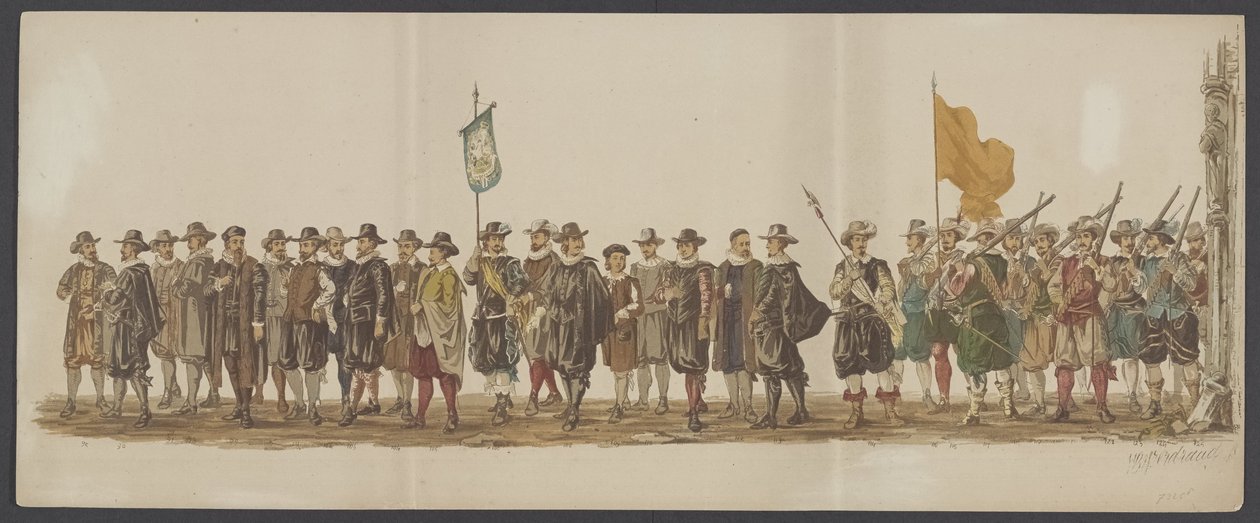 1862-es delfti felvonulás, hetedik és nyolcadik csoport A delfti Királyi Akadémia negyedik Lustrumja - Ao. 1862 - Costumed Optogt (sorozat címe a tárgyon) alkotó: Willem Bernardus IJzerdraat