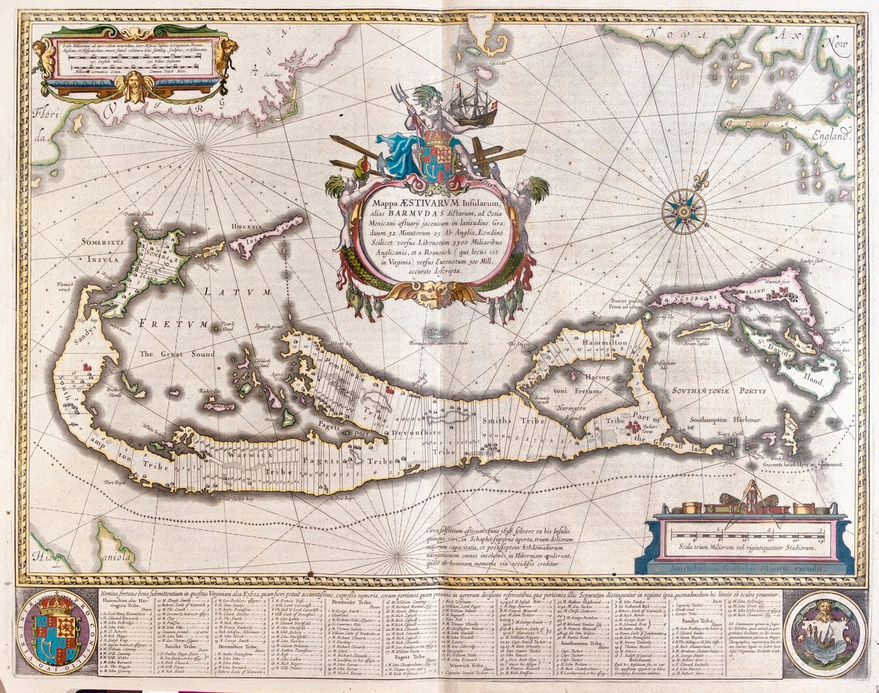 Bermuda, a Willem Blaeu által készített "Theatrum Orbis Terrarum, sive Atlas Novus"-ban (Amszterdam). alkotó: Willem Blaeu
