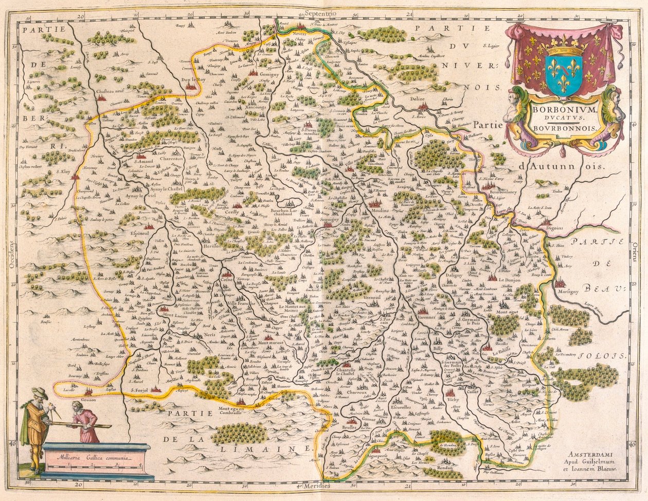 Berri, Nivernois, Borbonnois, a Willem Blaeu által készített "Theatrum Orbis Terrarum, sive Atlas Novus"-ban (Amszterdam). alkotó: Willem Blaeu