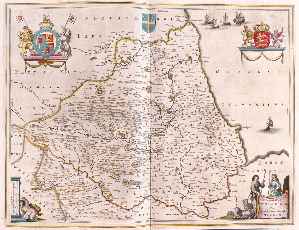 Durhami Bishoprike, a Willem Blaeu által készített "Theatrum Orbis Terrarum, sive Atlas Novus"-ban, Amszterdam, Amszterdam alkotó: Willem Blaeu