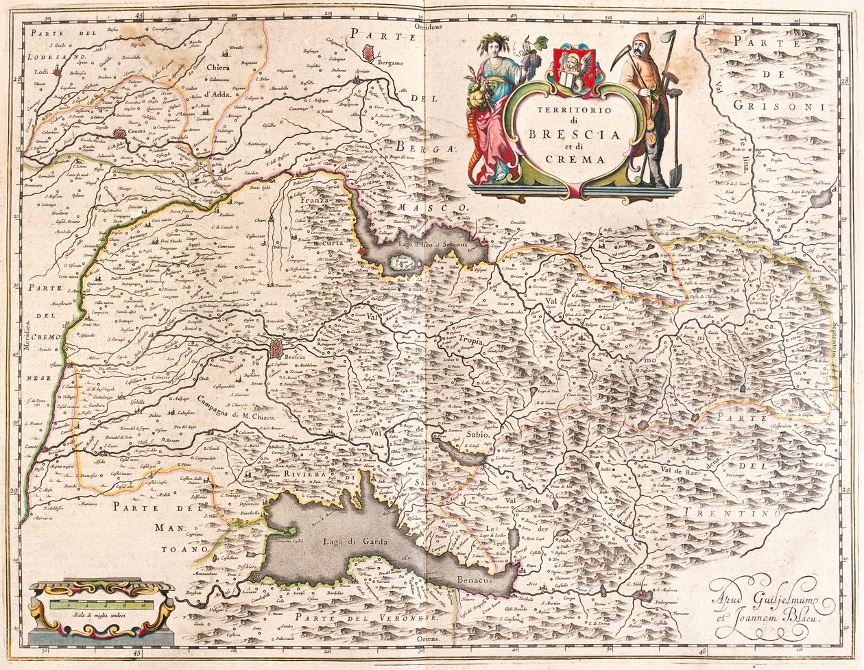 Brescia, Crema, Olaszország, az amszterdami Willem Blaeu "Theatrum Orbis Terrarum, sive Atlas Novus" című művében. alkotó: Willem Blaeu