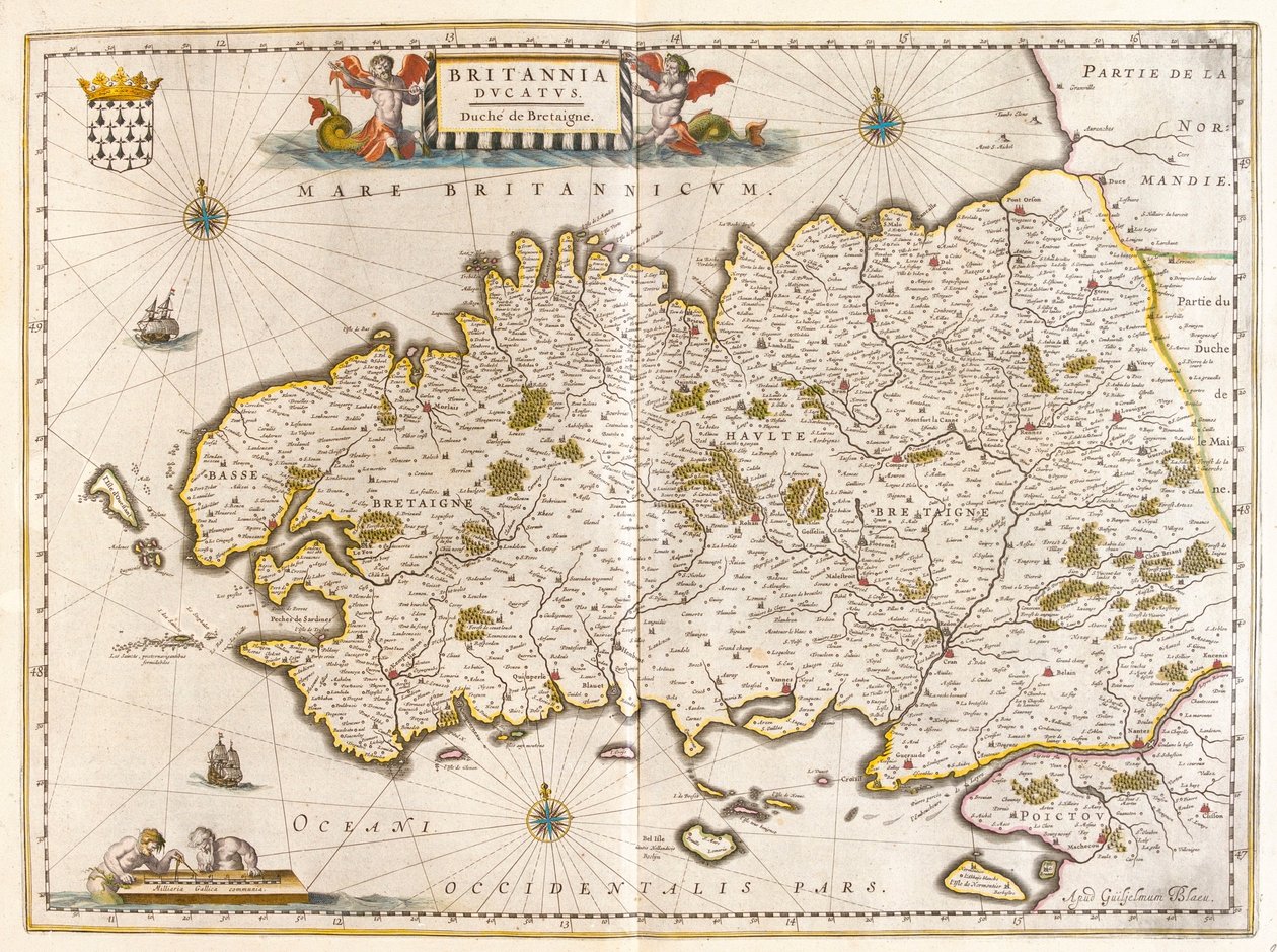 Bretagne, a Willem Blaeu által készített "Theatrum Orbis Terrarum, sive Atlas Novus"-ban (Amszterdam). alkotó: Willem Blaeu