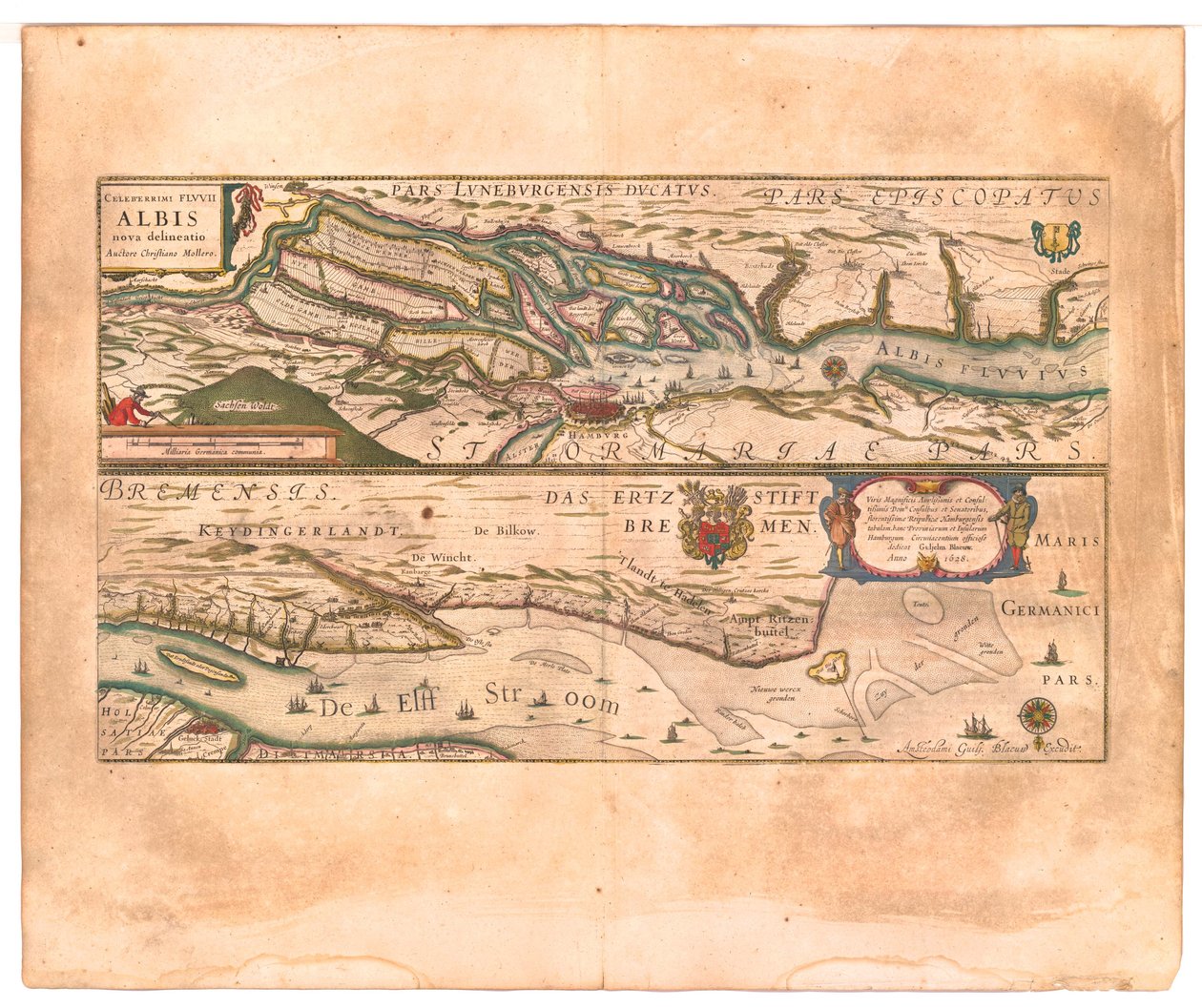 Celeberrimi Fluvii Albis nova delineatio (A nagyon híres Elba folyó újonnan lehatárolt.) alkotó: Willem Blaeu
