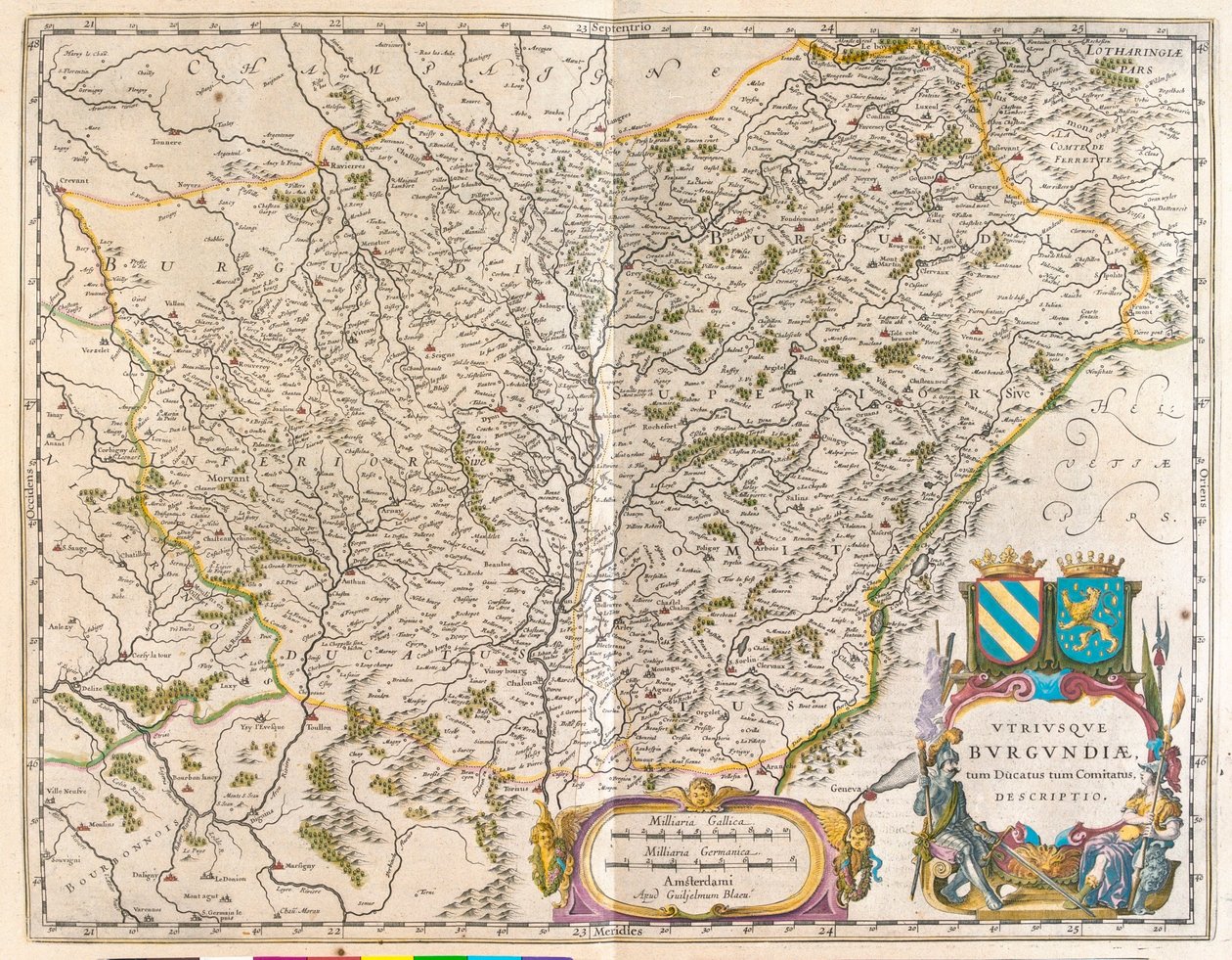Crevant-tól Montbeliard-ig - Varennes-sur-allier, Willem Blaeu "Theatrum Orbis Terrarum, sive Atlas Novus" című művében, Amszterdam, Amszterdam alkotó: Willem Blaeu