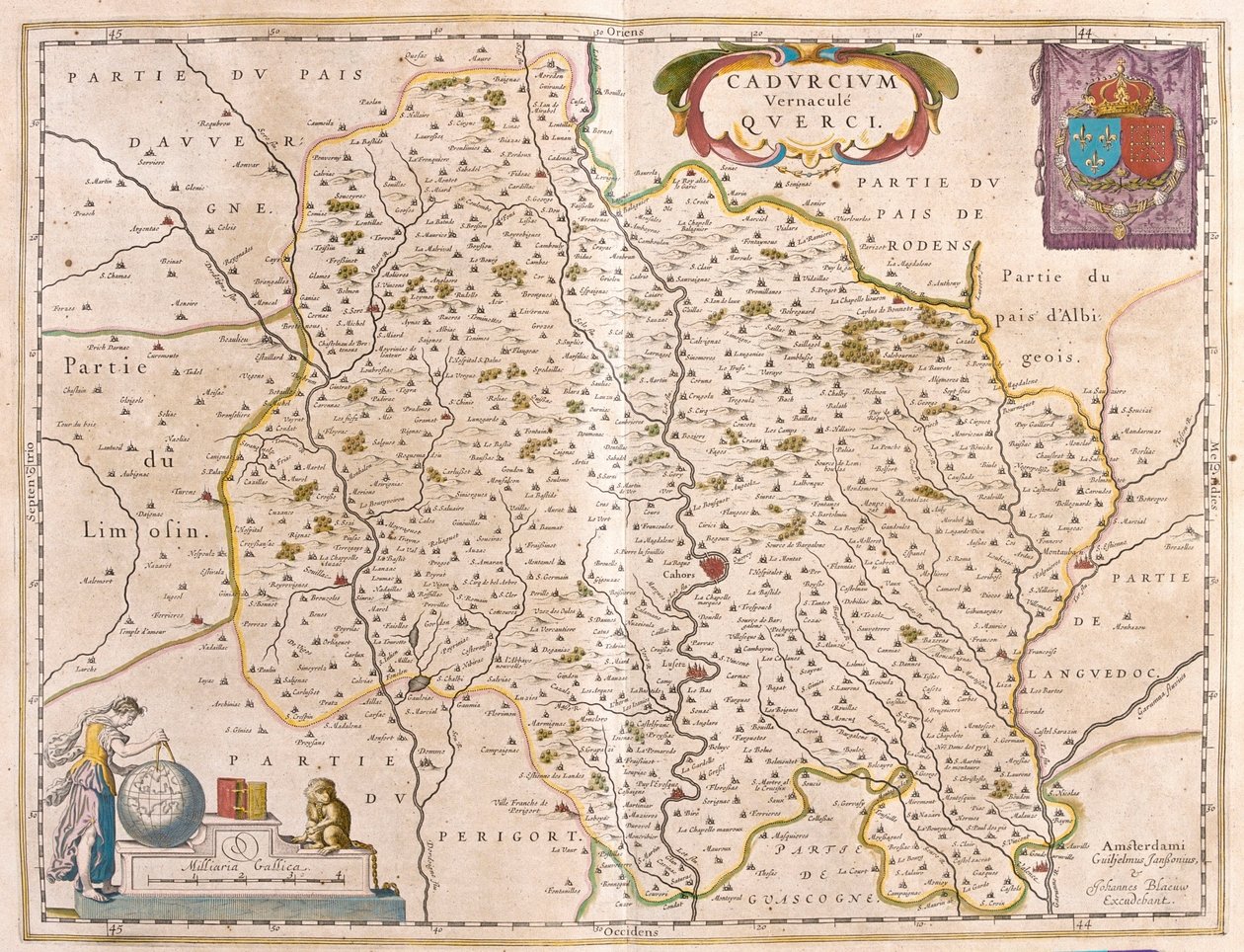 Lot folyó - Languedoc - Quercy, Willem Blaeu, Amszterdam, "Theatrum Orbis Terrarum, sive Atlas Novus" című művében. alkotó: Willem Blaeu