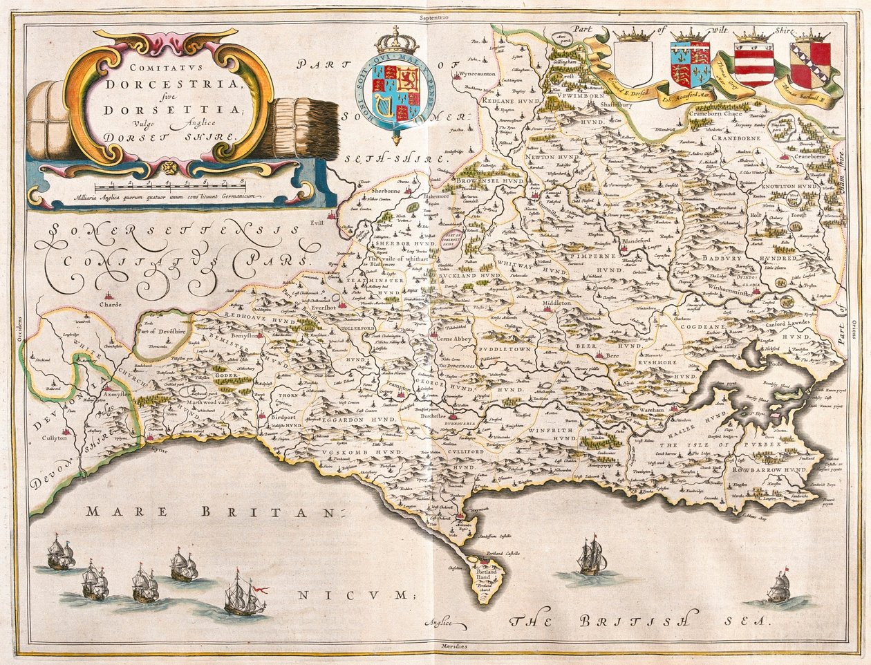 Dorchester (Dorset), a Willem Blaeu által készített "Theatrum Orbis Terrarum, sive Atlas Novus"-ban (Amszterdam). alkotó: Willem Blaeu