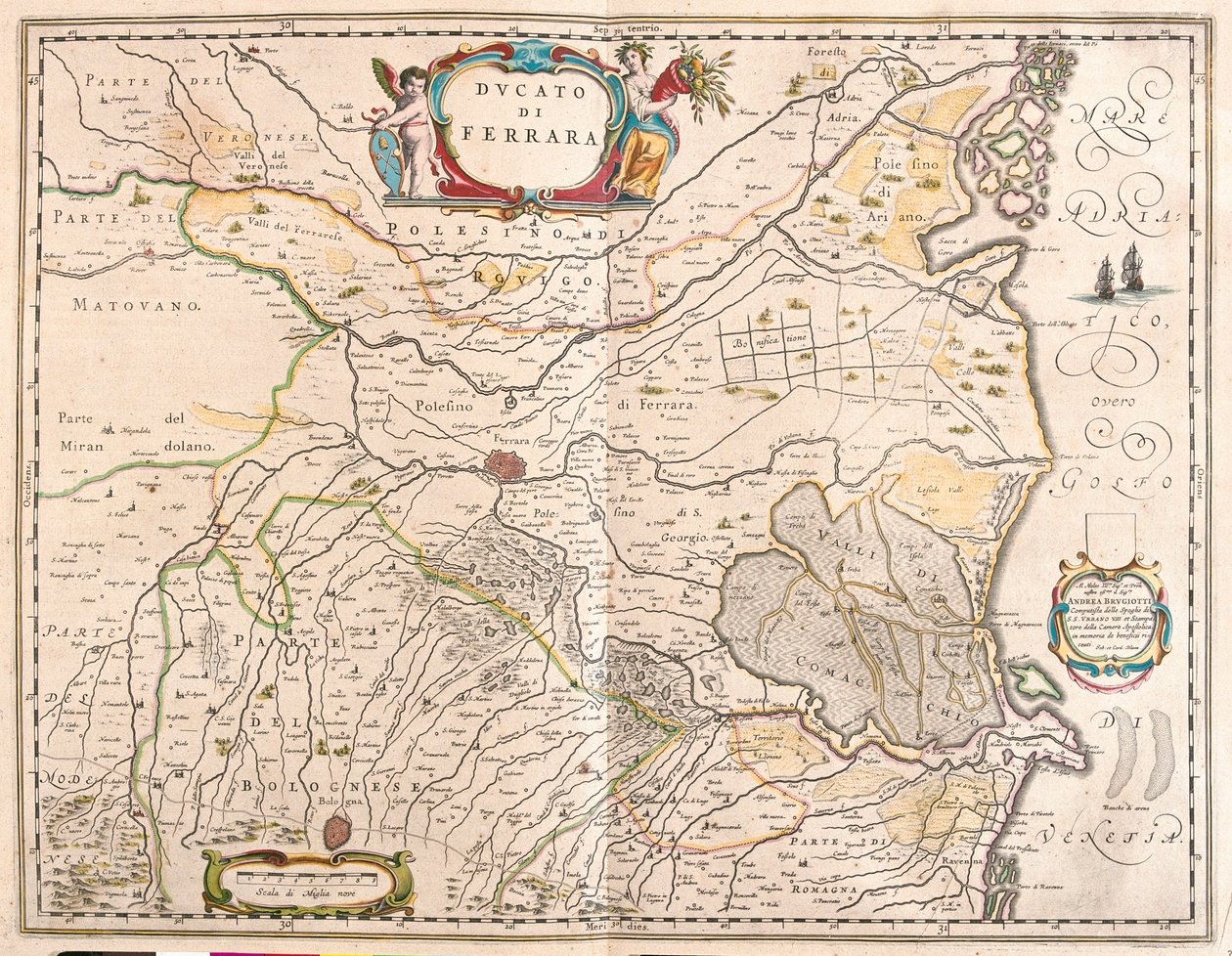 Ferrara, Olaszország, az amszterdami Willem Blaeu "Theatrum Orbis Terrarum, sive Atlas Novus" című művében. alkotó: Willem Blaeu